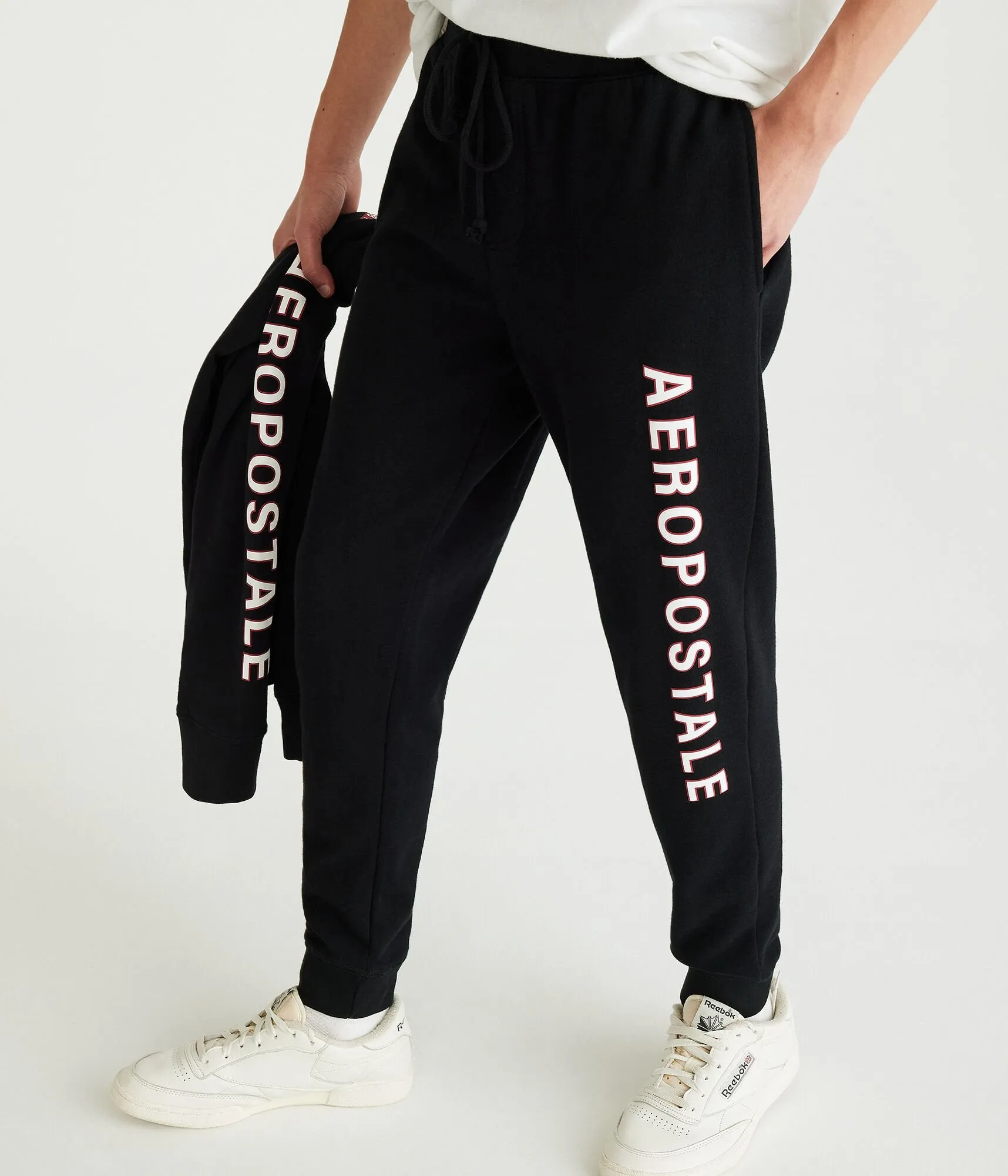 Aeropostale Mens' Vertical Aeropostale Jogger Sweatpants -  - Size M - Cotton - Teen Fashion & Clothing Black