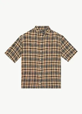 AFENDS Mens Check Out - Seersucker Short Sleeve Shirt - Moonbeam Check