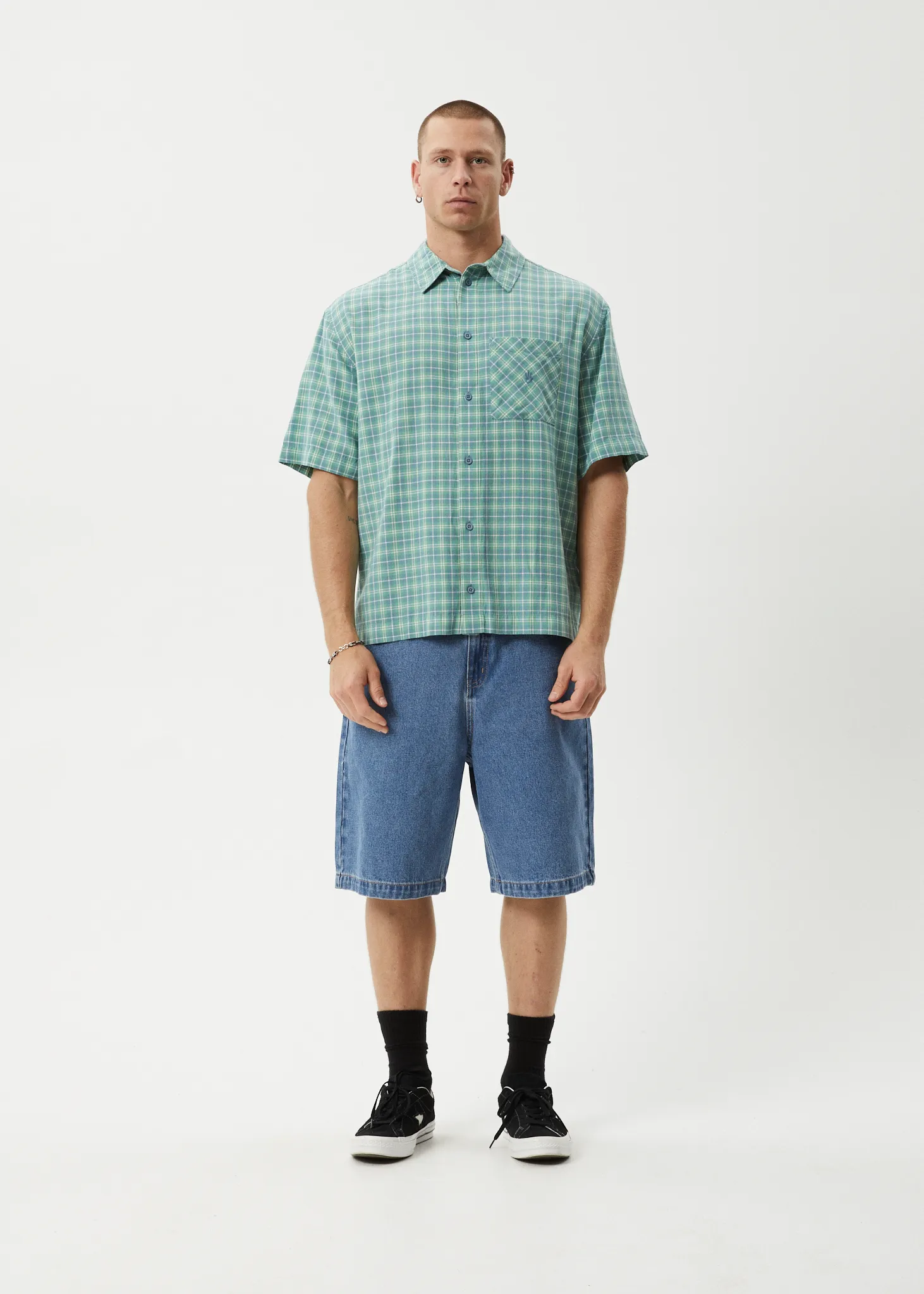 AFENDS Mens Creator - Short Sleeve Shirt - Pine