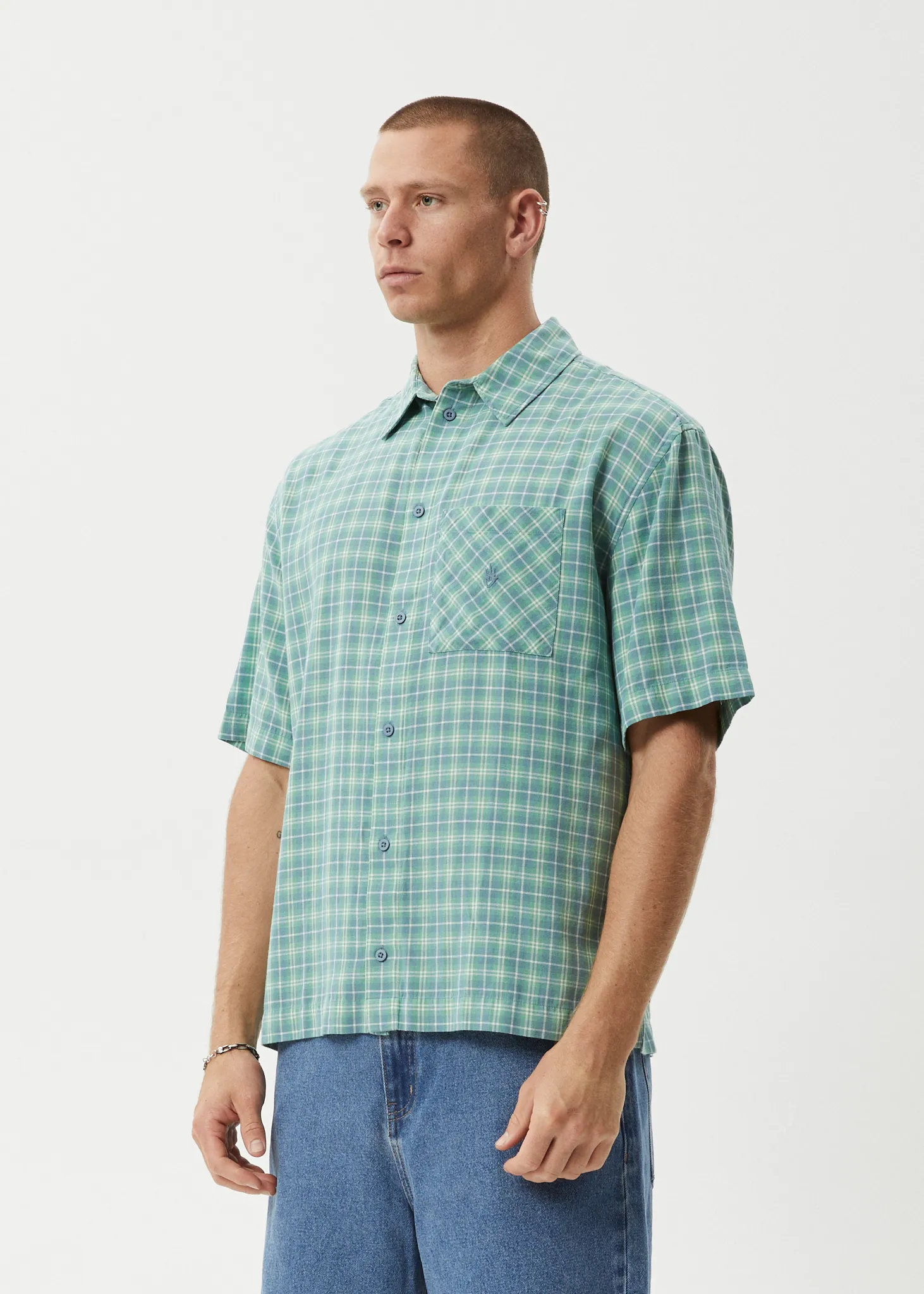 AFENDS Mens Creator - Short Sleeve Shirt - Pine