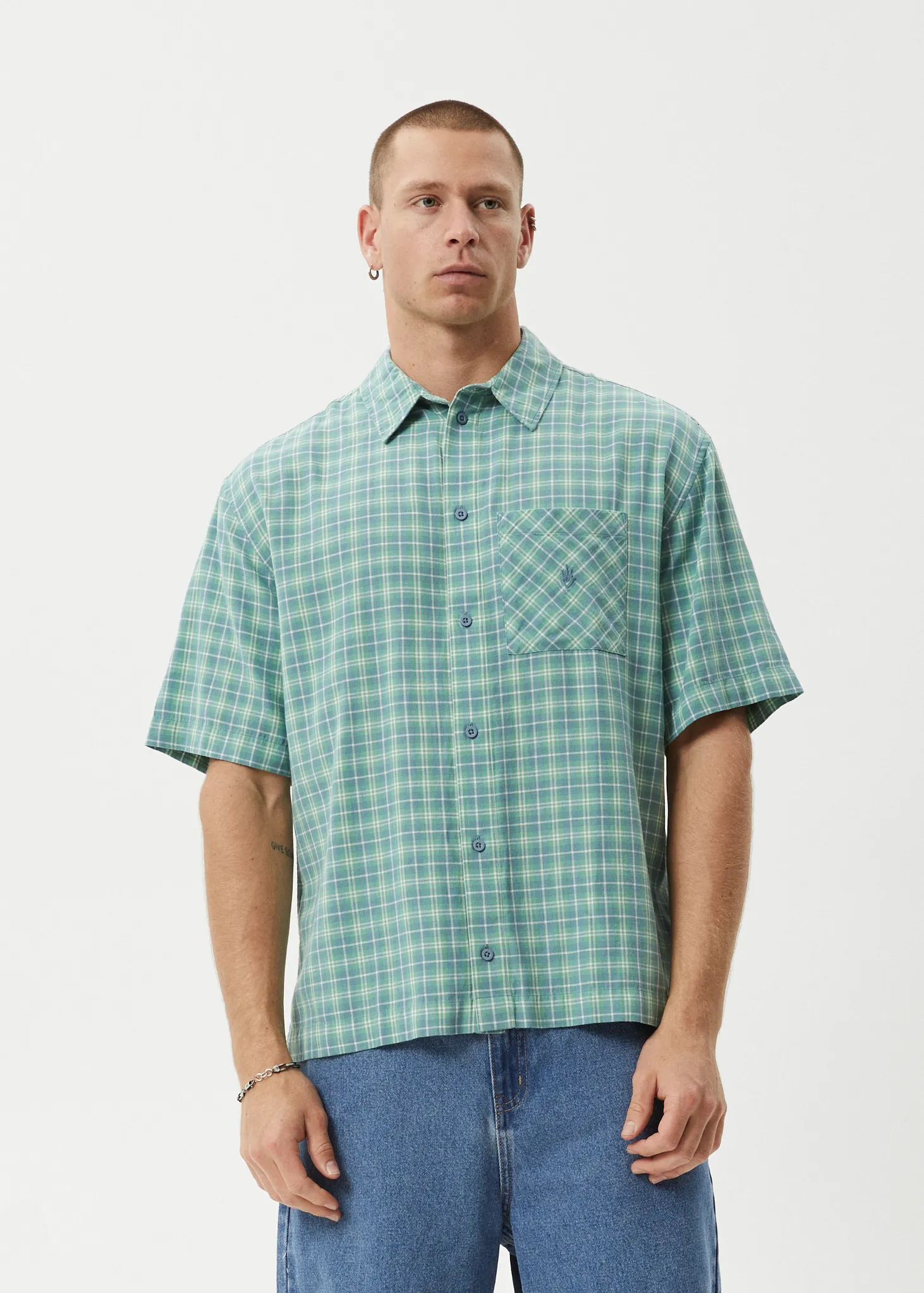 AFENDS Mens Creator - Short Sleeve Shirt - Pine