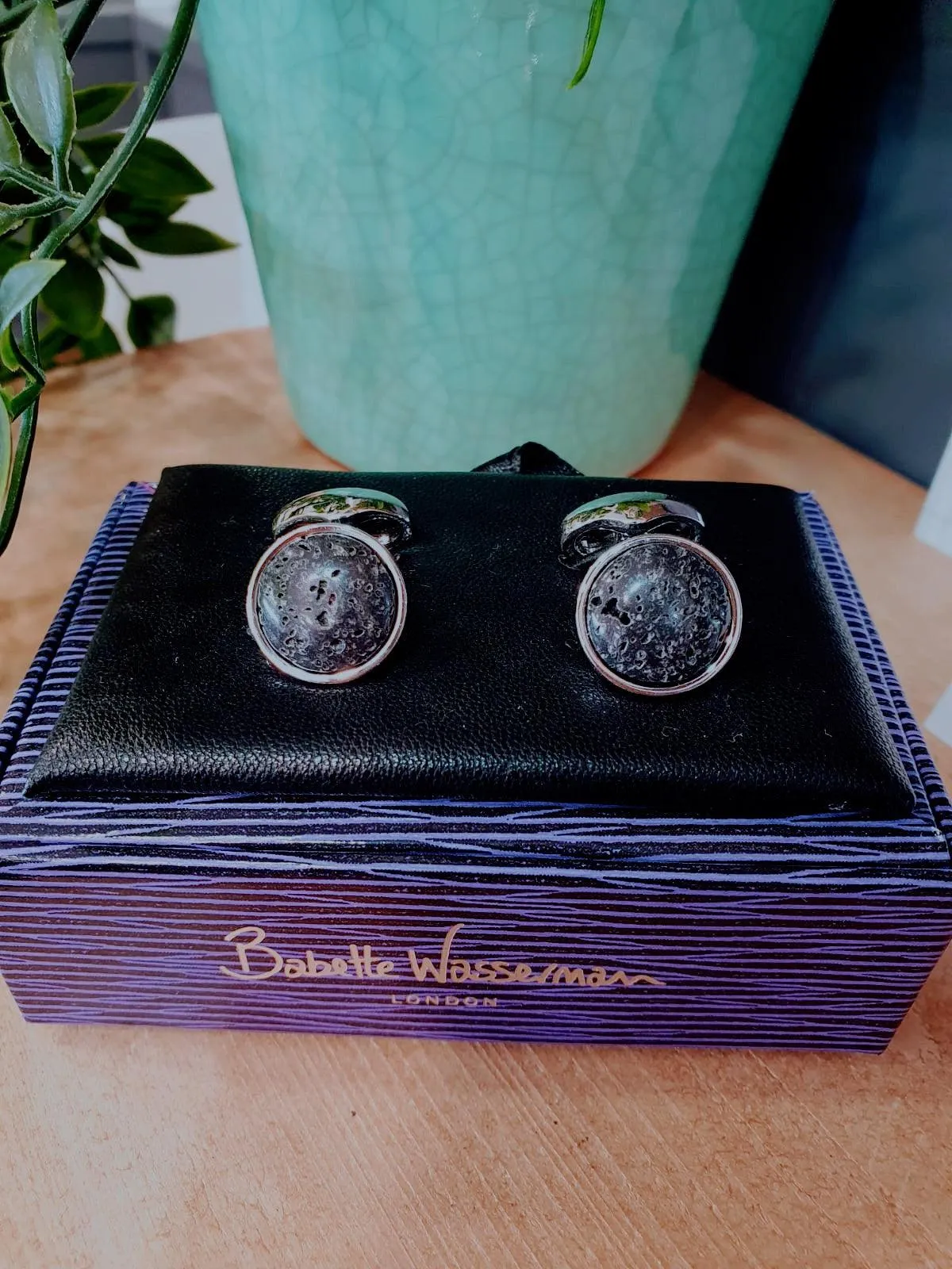 Babette Wasserman Volcanic Cufflinks with Lava Rock