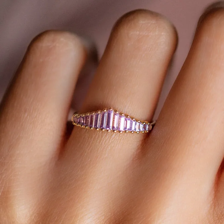 Baguette Cut Lilac Sapphire Ring