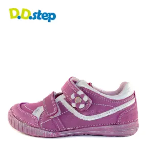 D.D. Step little kid girl double strap shoes dark pink with flower size US 8.5-12