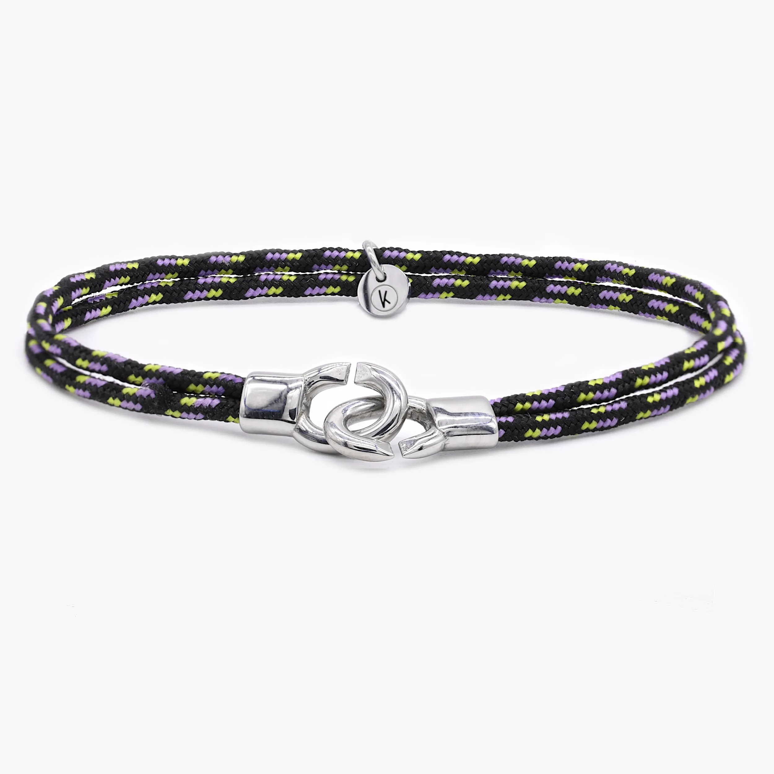 Double Sailing Cord Bracelet With Silver Lock (Blue/Black)