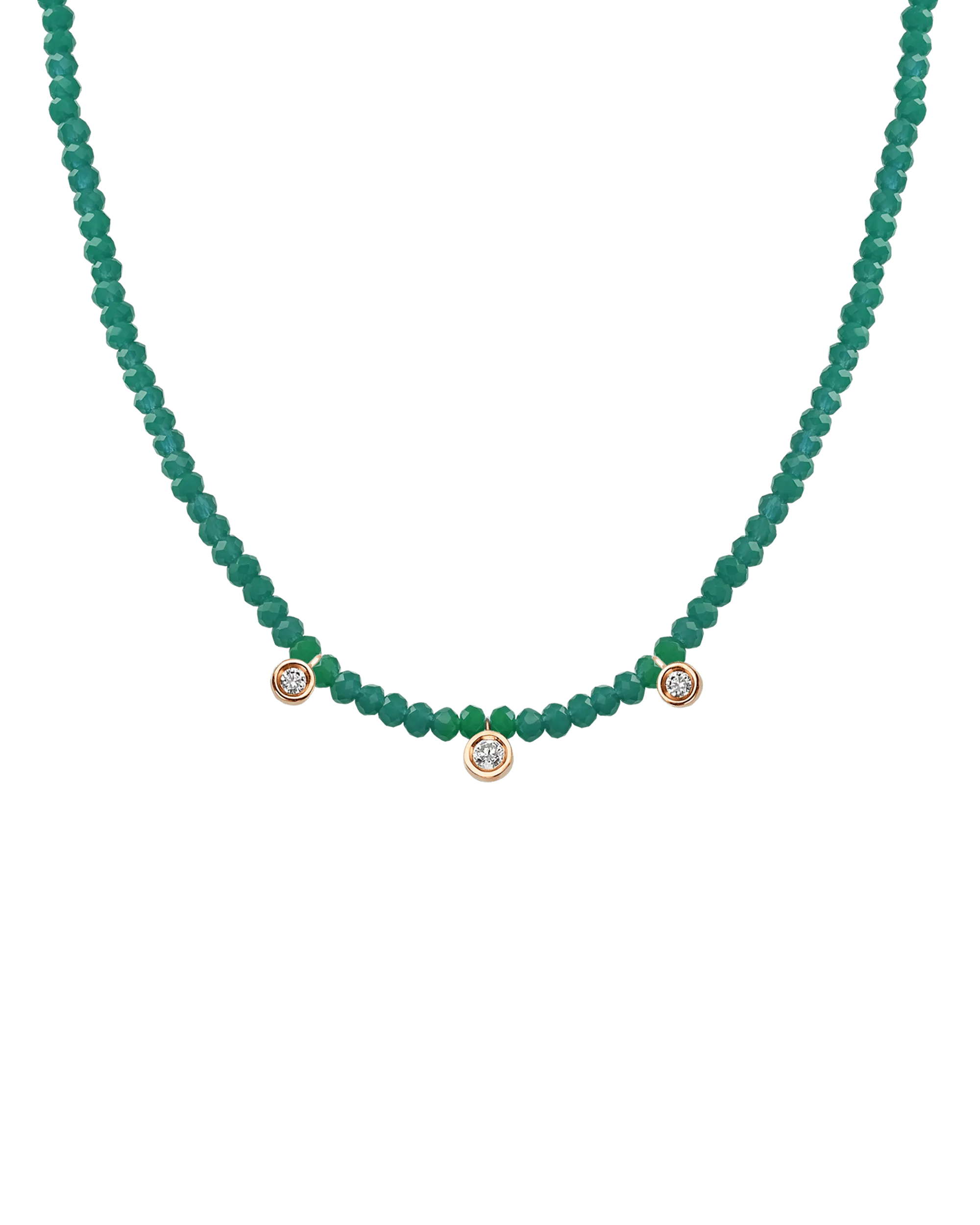 Emerald Gemstone & Three diamonds Necklace - 14K Yellow Gold