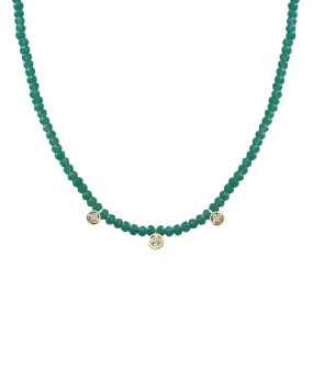 Emerald Gemstone & Three diamonds Necklace - 14K Yellow Gold