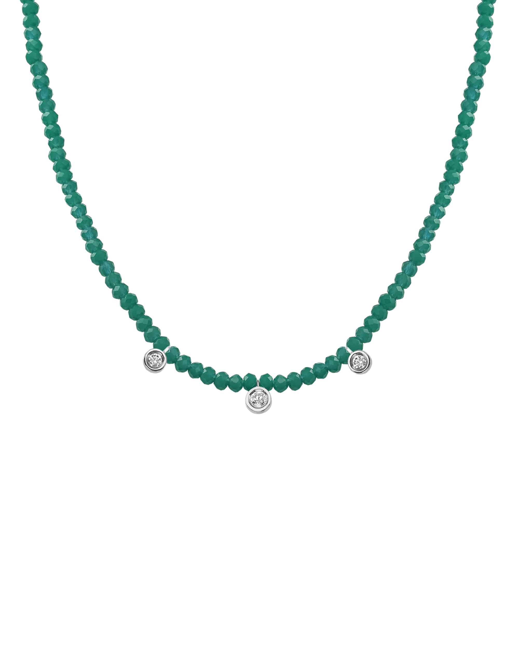 Emerald Gemstone & Three diamonds Necklace - 14K Yellow Gold