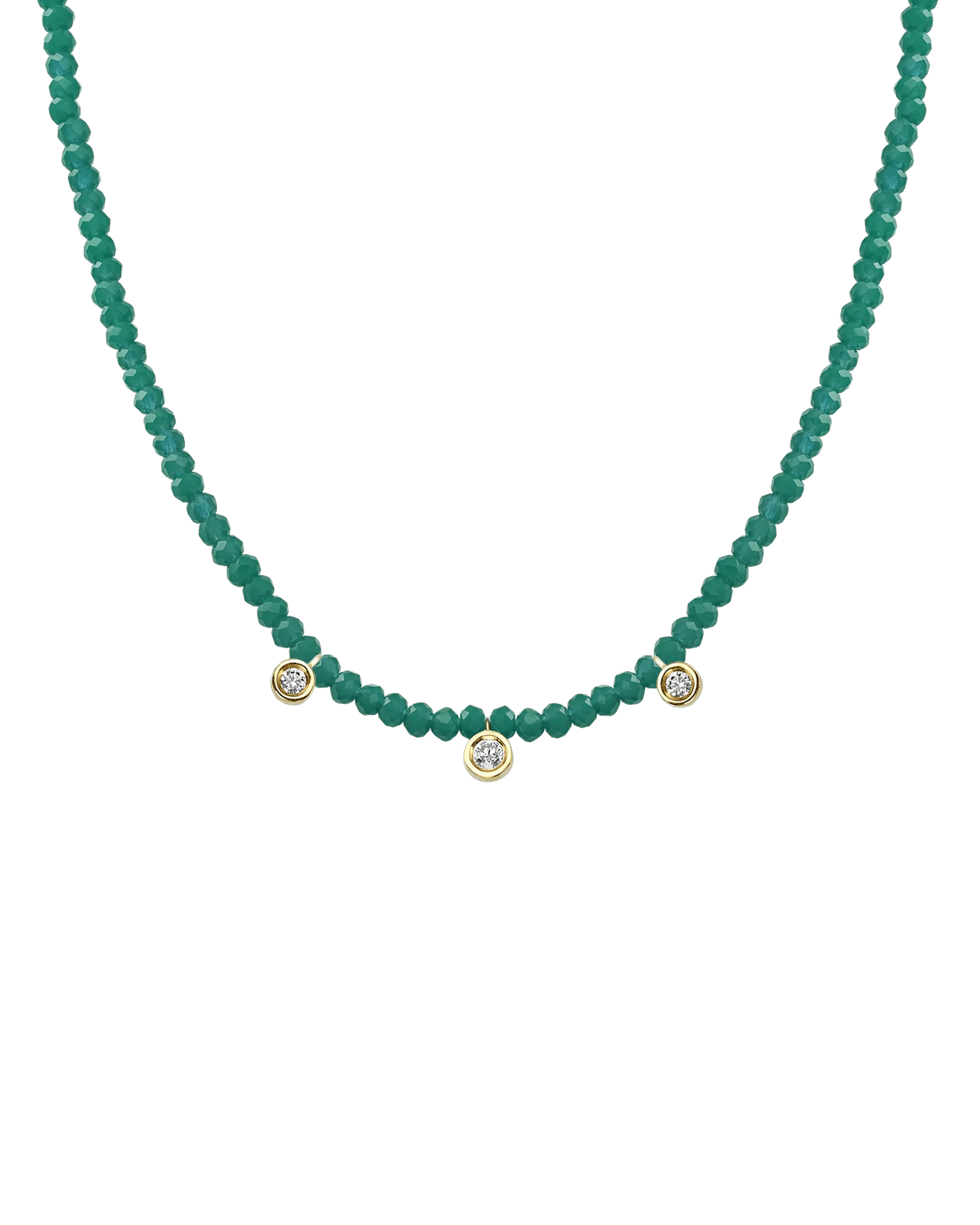 Emerald Gemstone & Three diamonds Necklace - 14K Yellow Gold