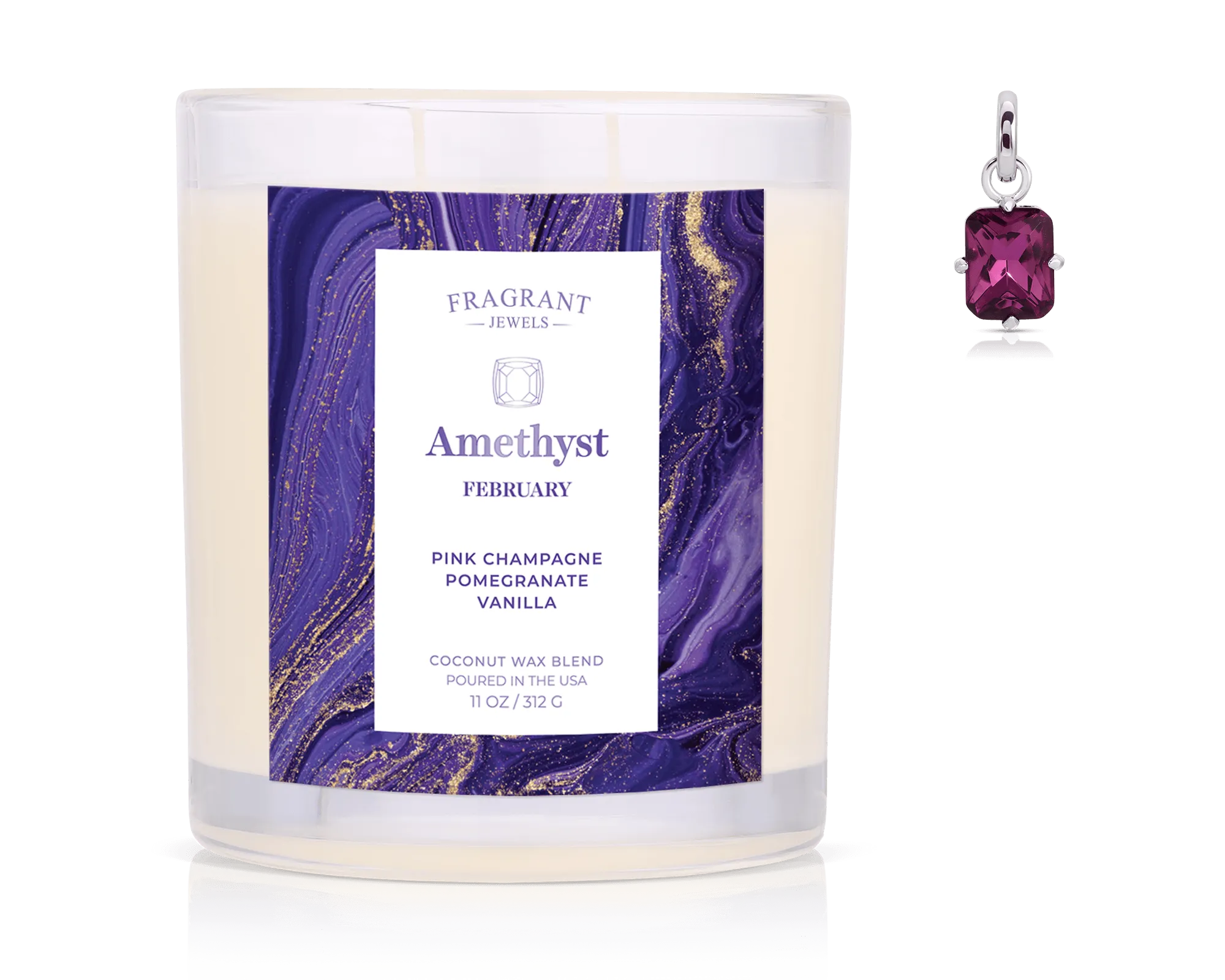 February Amethyst Birthstone Charm - Jewel Candle