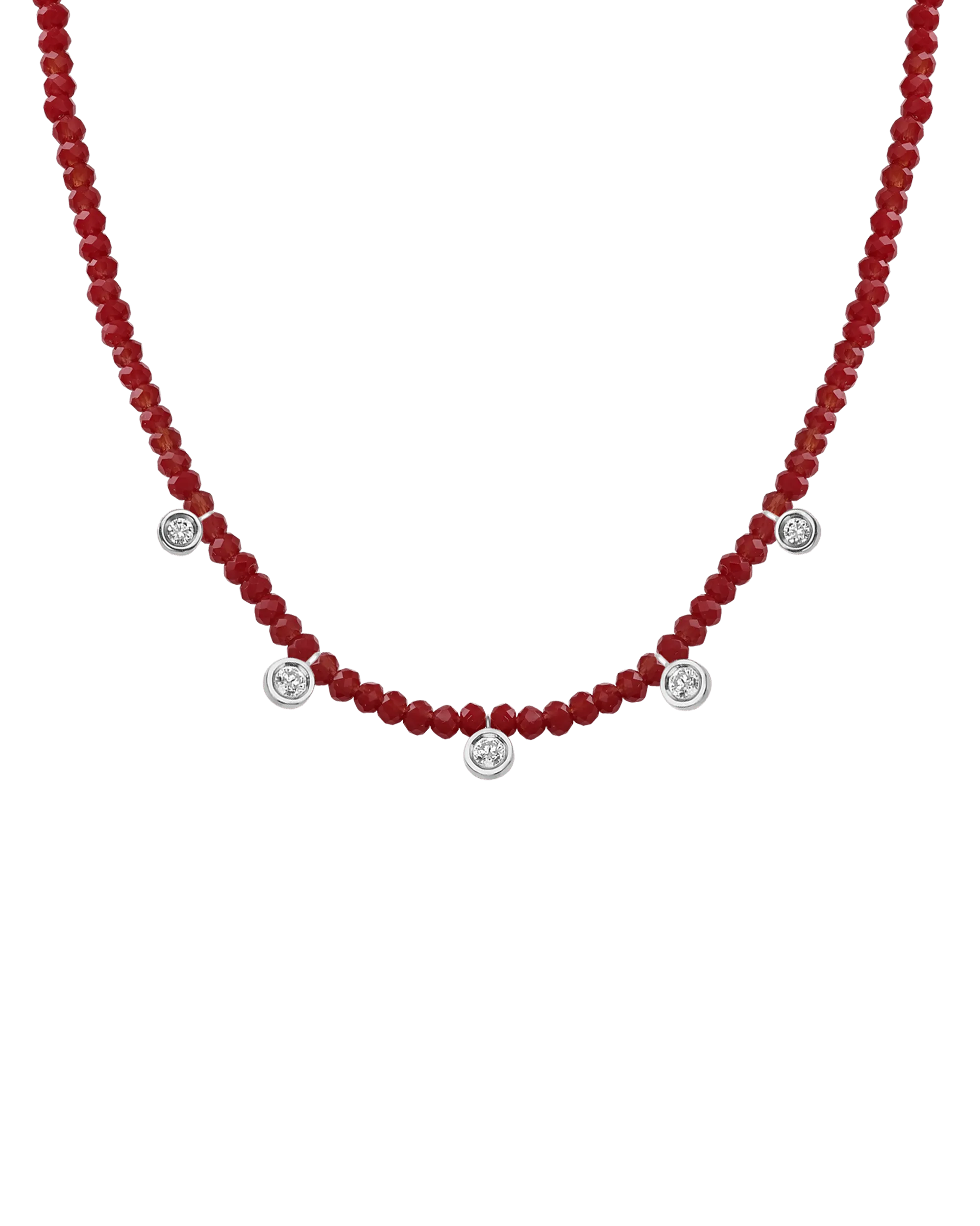 Garnet Gemstone & Five diamonds Necklace - 14K White Gold