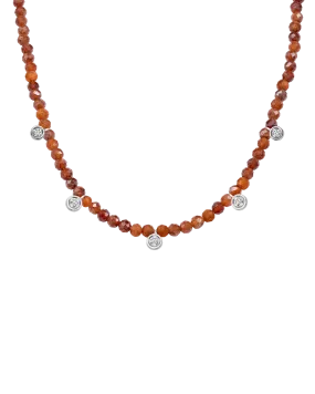 Garnet Gemstone & Five diamonds Necklace - 14K White Gold