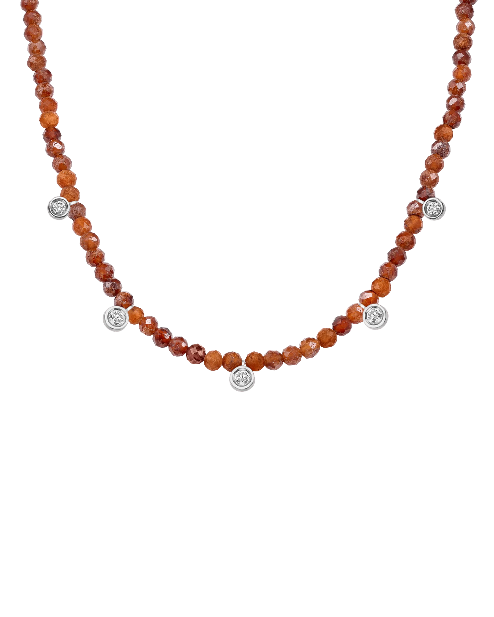 Garnet Gemstone & Five diamonds Necklace - 14K White Gold