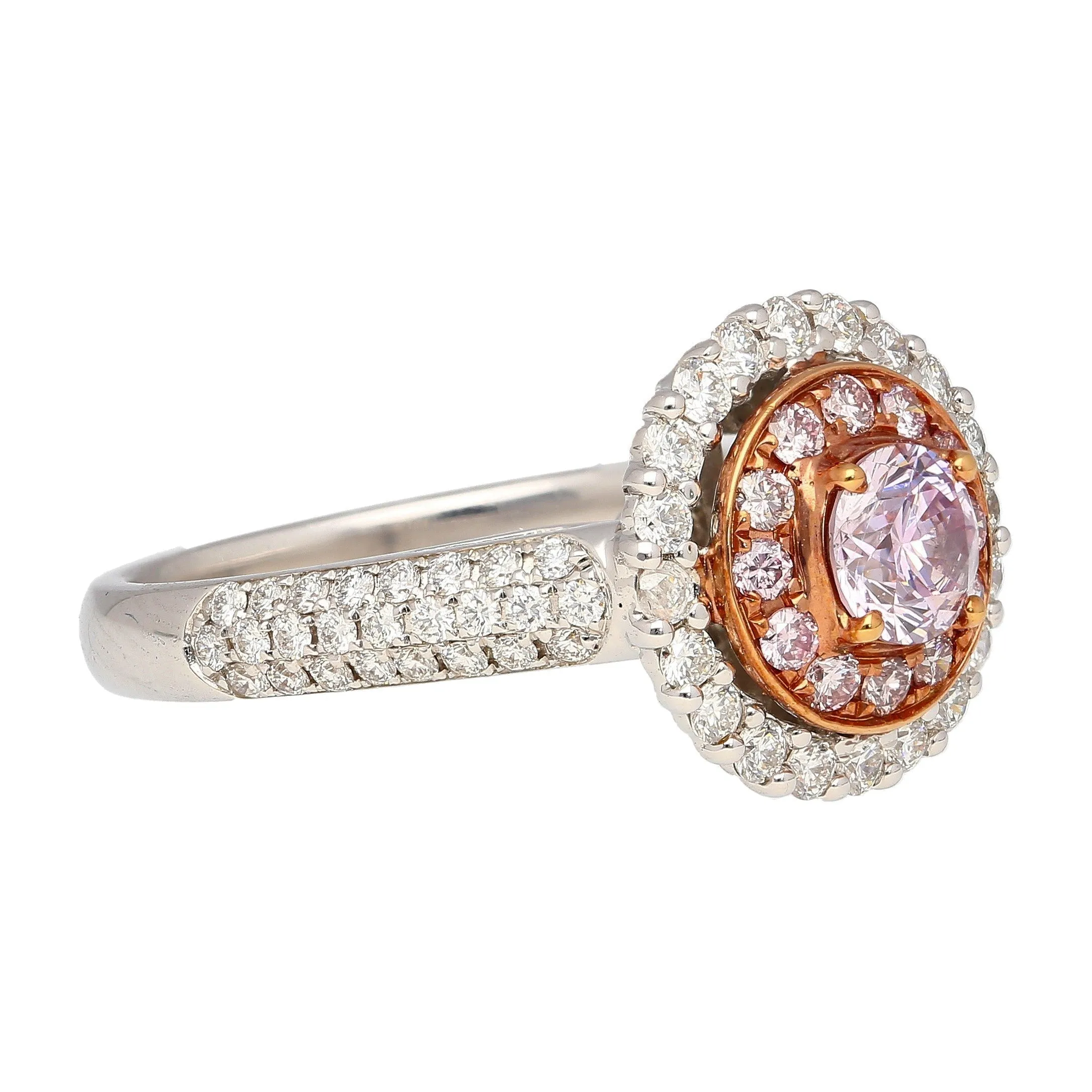 GIA Certified Round Cut Fancy Pink-Purple Diamond Ring with Diamond Halo