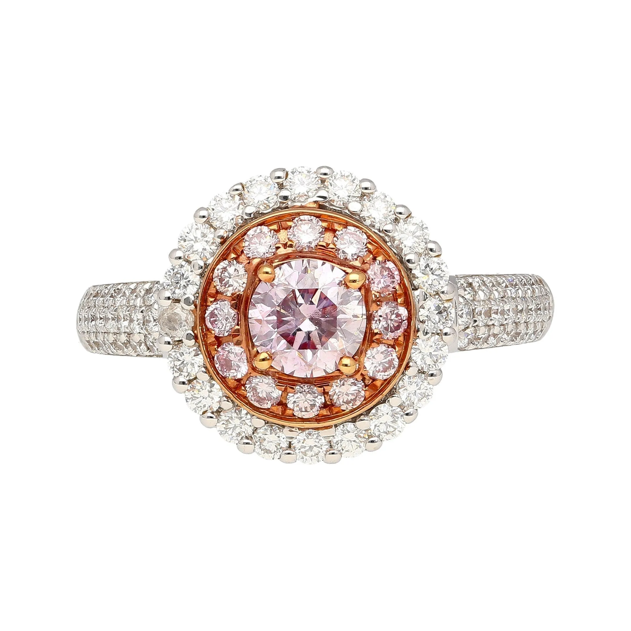 GIA Certified Round Cut Fancy Pink-Purple Diamond Ring with Diamond Halo