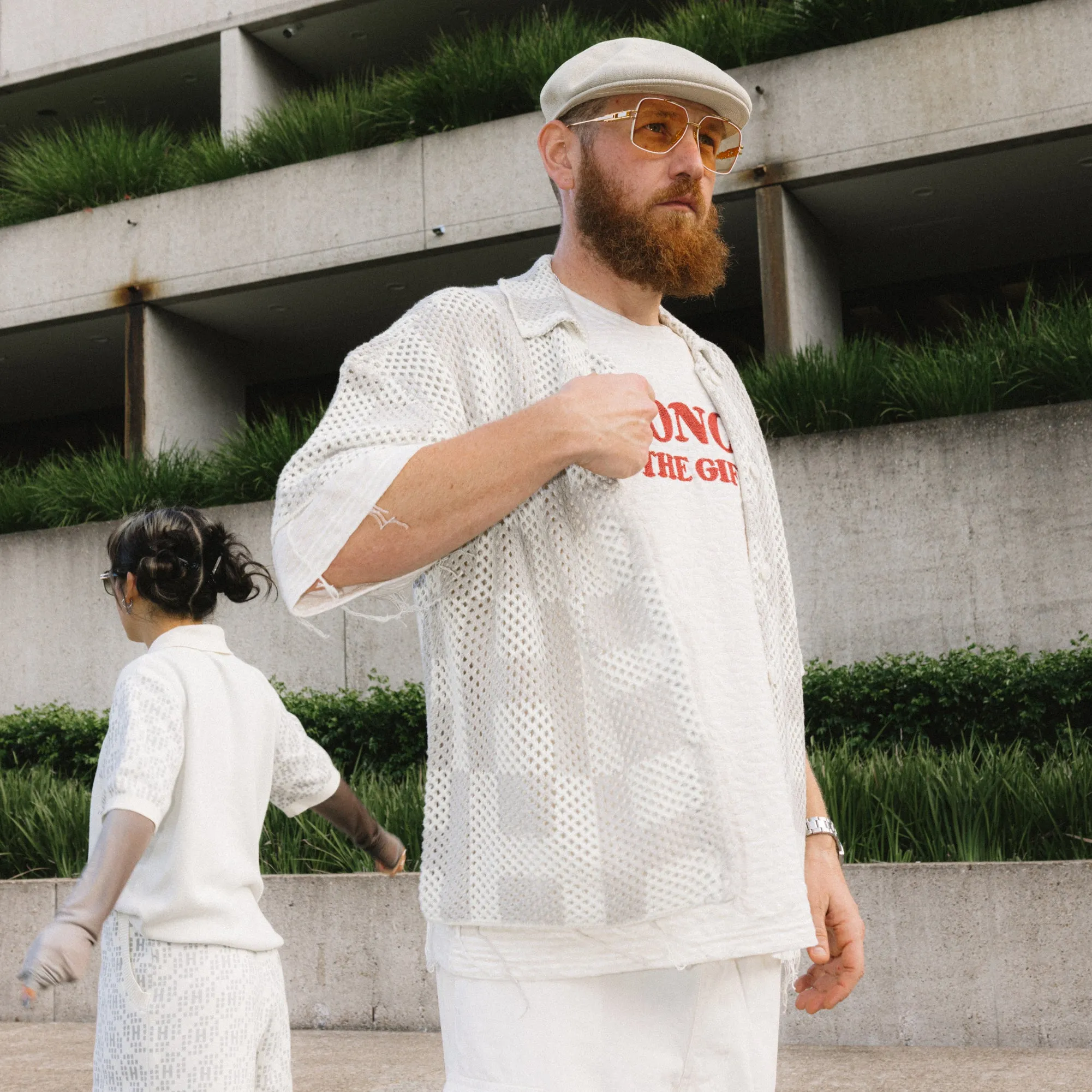 Honor The Gift Unisex Crochet Short Sleeve Button Down Stone