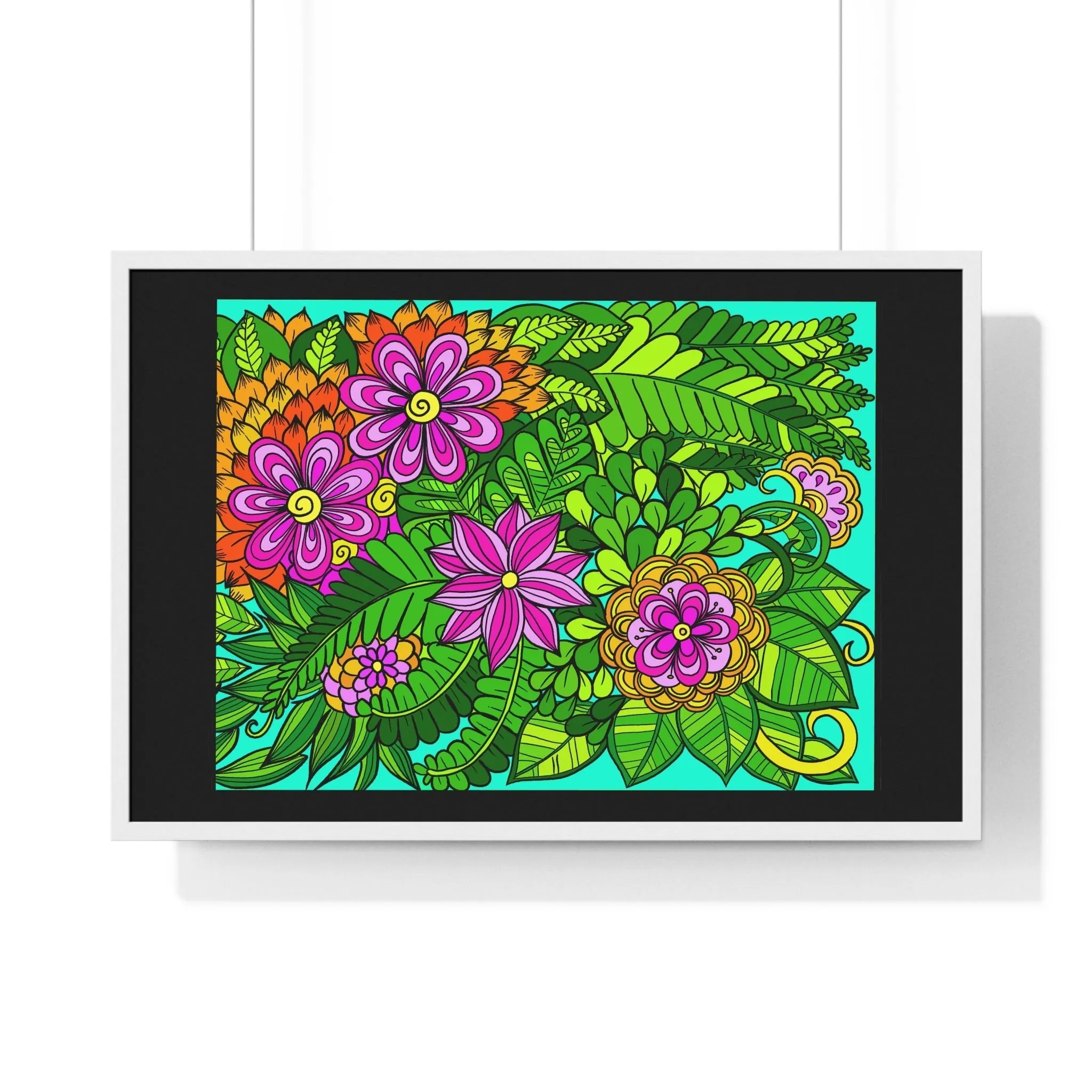 Horizontal Framed Poster - Flower Doodle 36"x24"