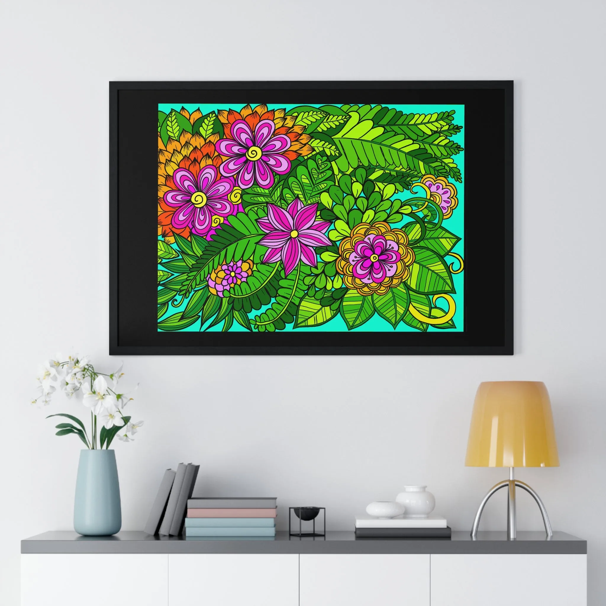 Horizontal Framed Poster - Flower Doodle 36"x24"