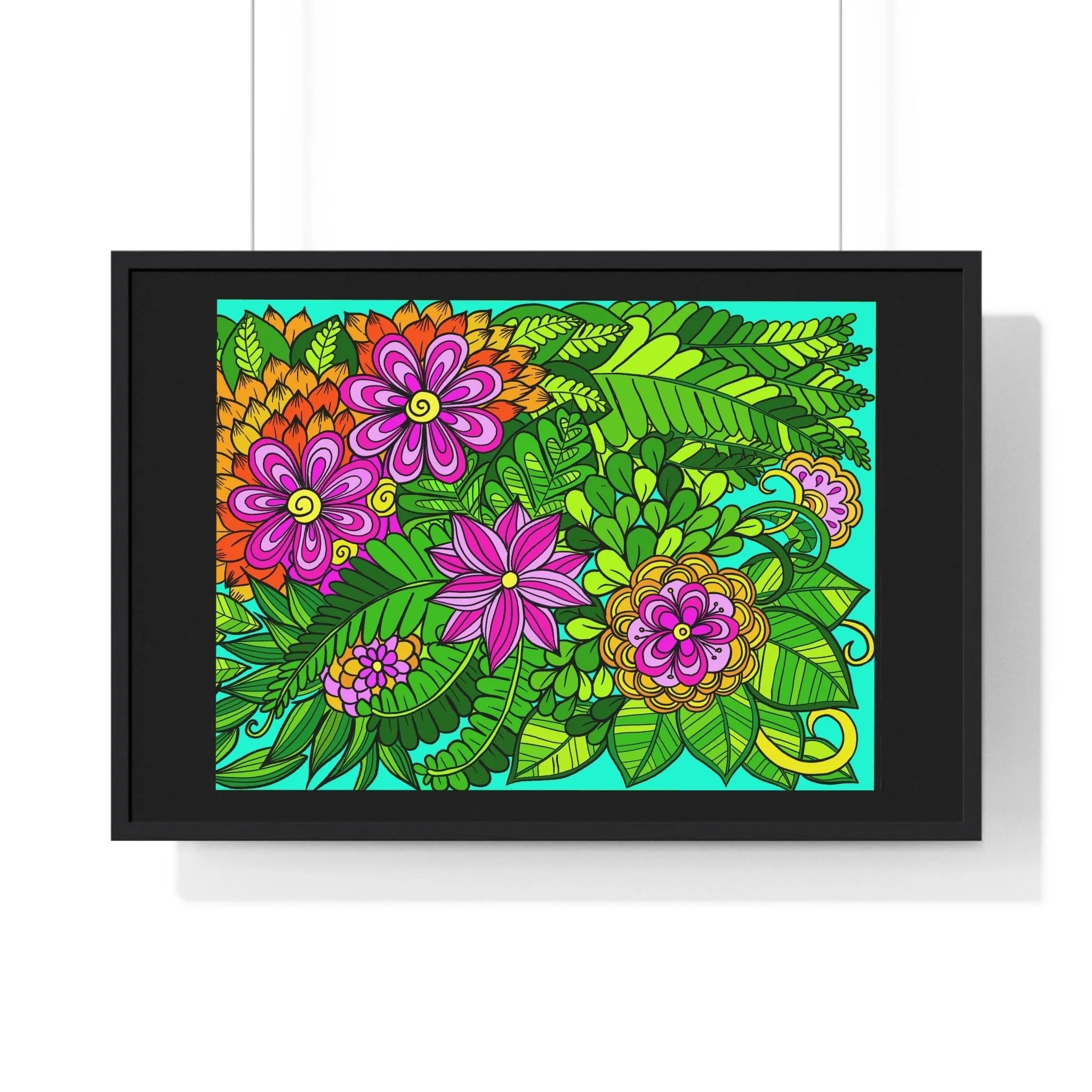 Horizontal Framed Poster - Flower Doodle 36"x24"