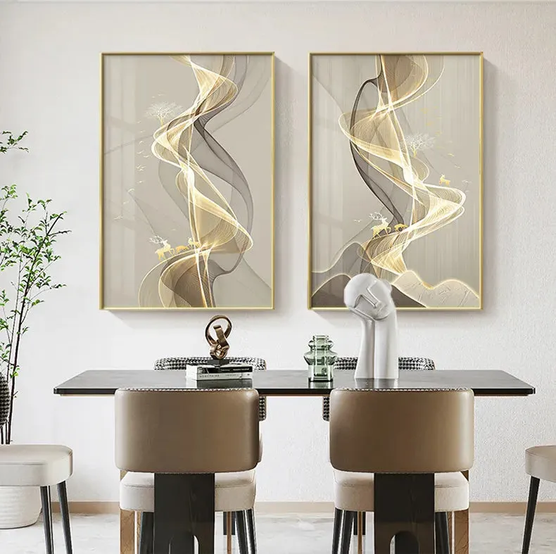 Modern Abstract Beige Yellow Golden Flowing Landscape Wall Art Fine Art Canvas Prints Pictures For Dining Room Living Room Home Decor