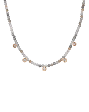 Moonstone Gemstone & Five diamonds Necklace - 14K Rose Gold