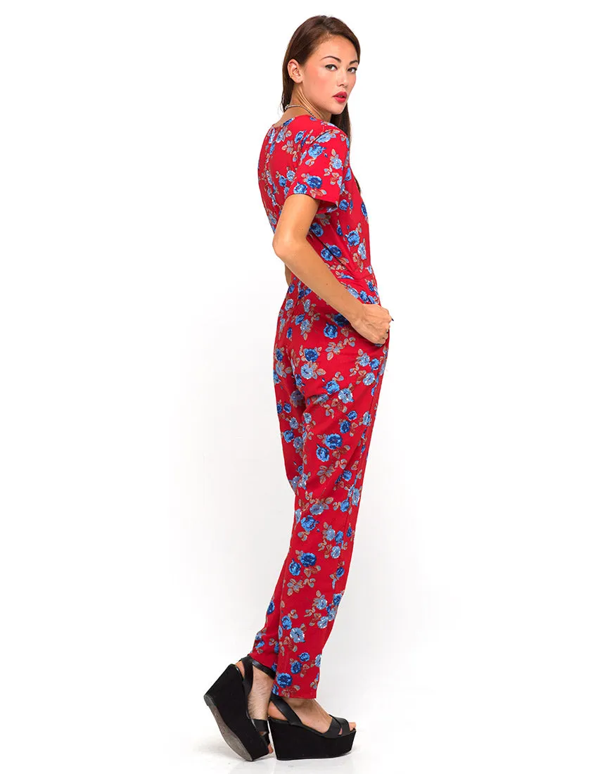 Motel Lilah Full Length Jumpsuit in Winter Rose Red