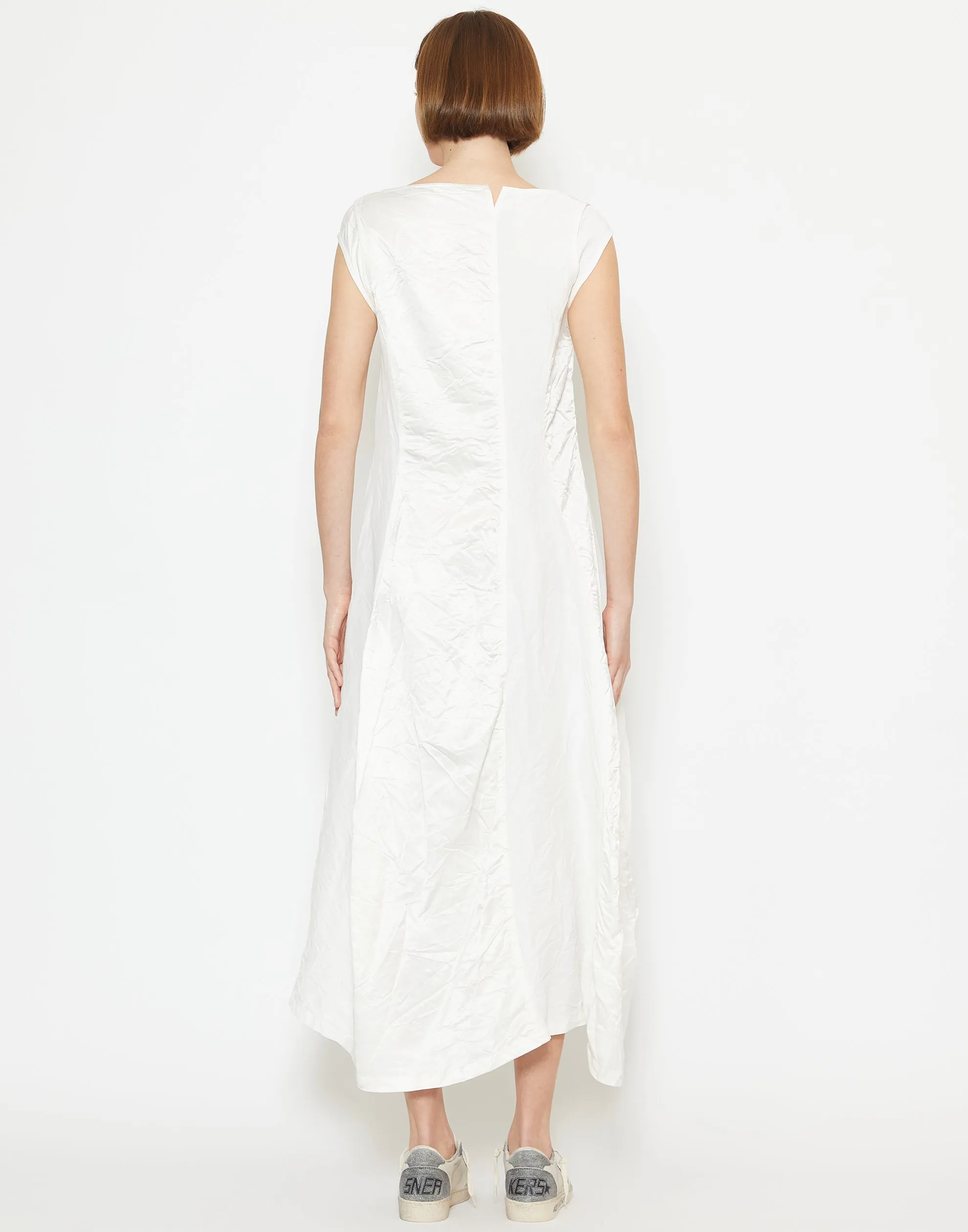 Off White Linen & Cupro Panelled Dress