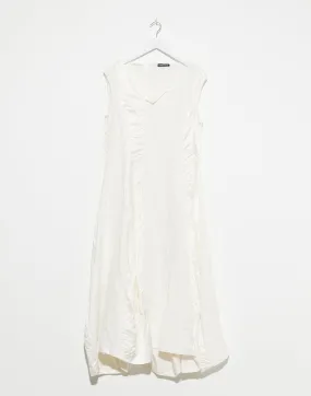 Off White Linen & Cupro Panelled Dress