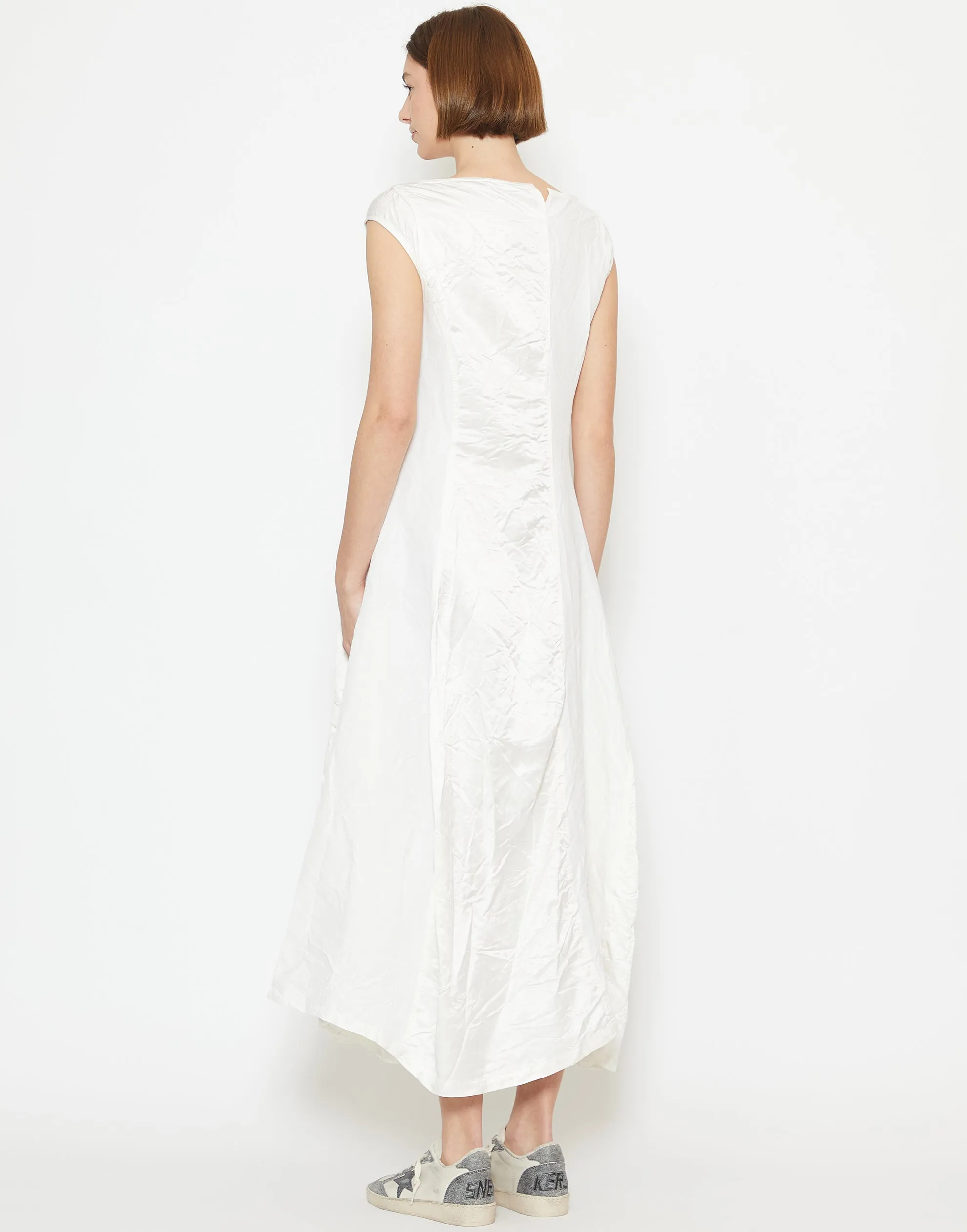 Off White Linen & Cupro Panelled Dress