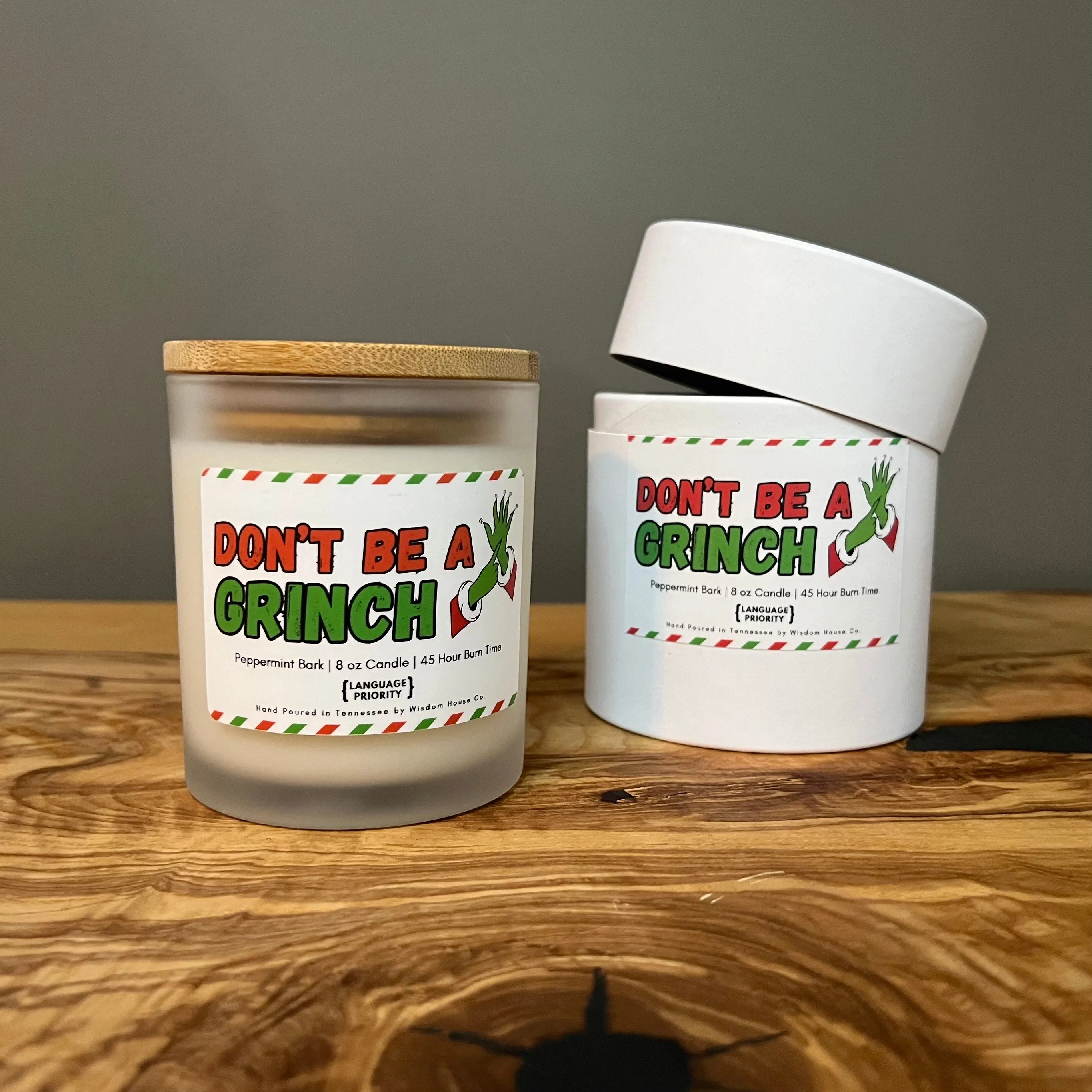 "Don't be a Grinch" Peppermint Bark Candle