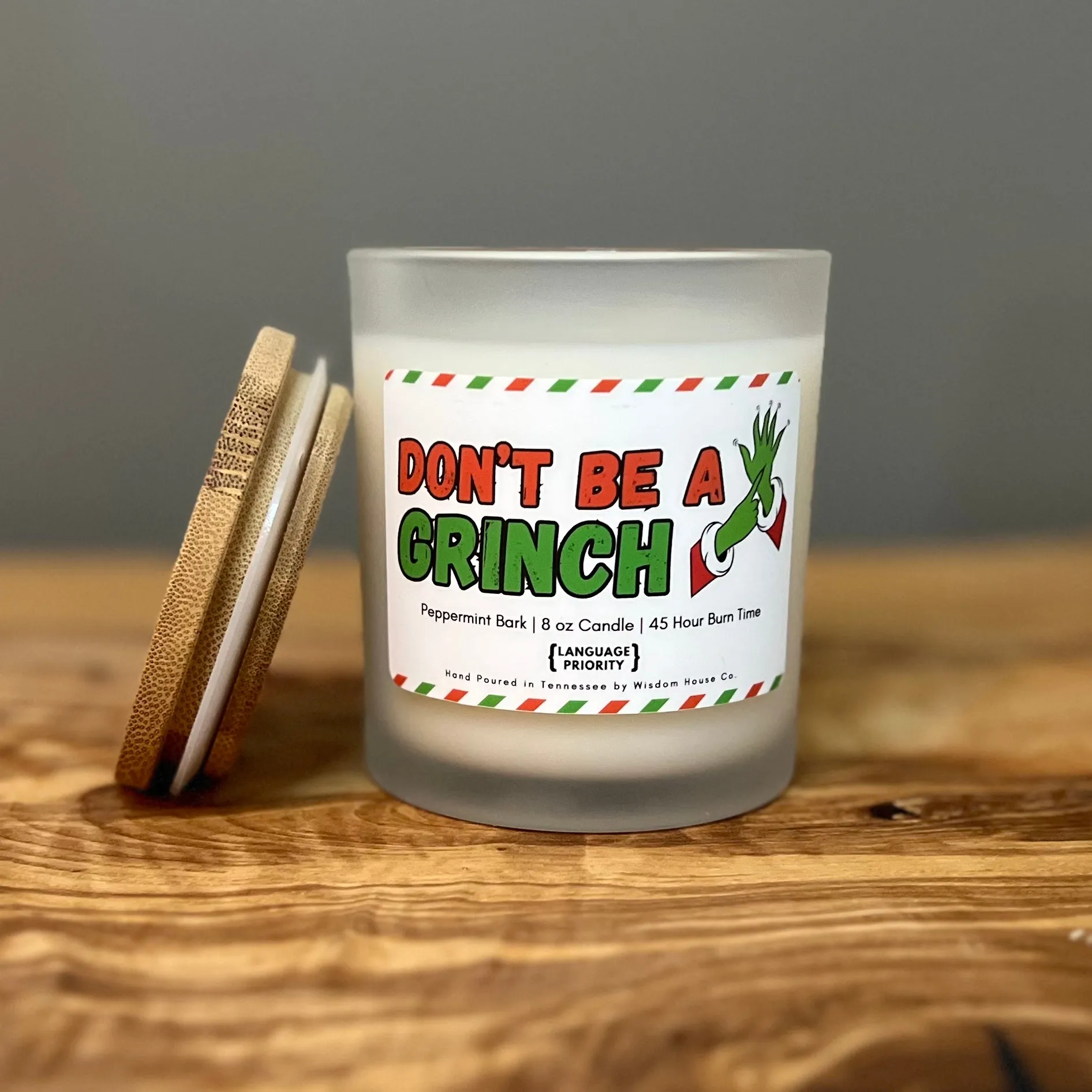 "Don't be a Grinch" Peppermint Bark Candle