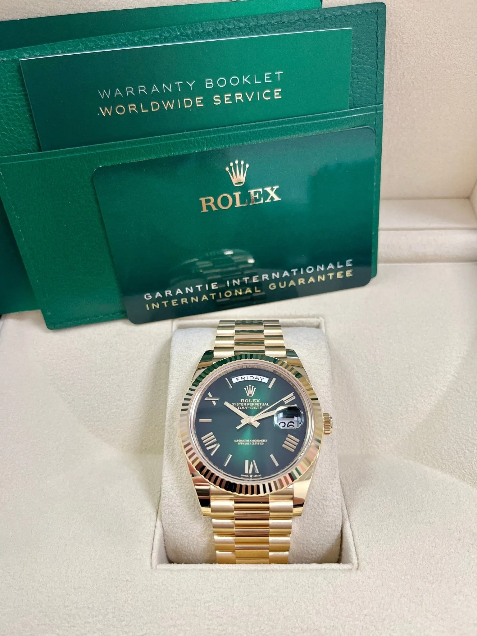 Rolex Day-Date 40mm Ombre Green Roman Dial New Release 228238