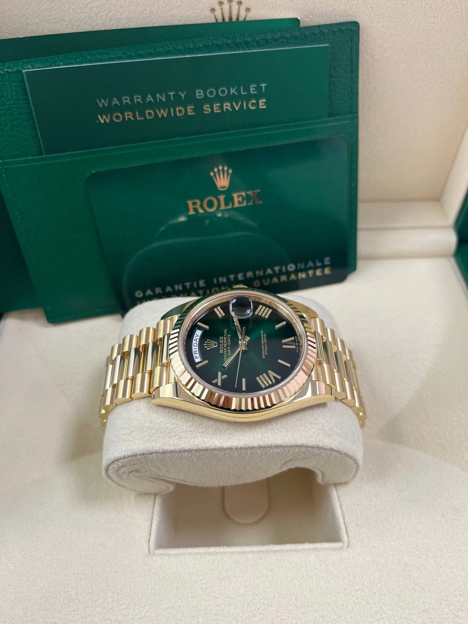 Rolex Day-Date 40mm Ombre Green Roman Dial New Release 228238