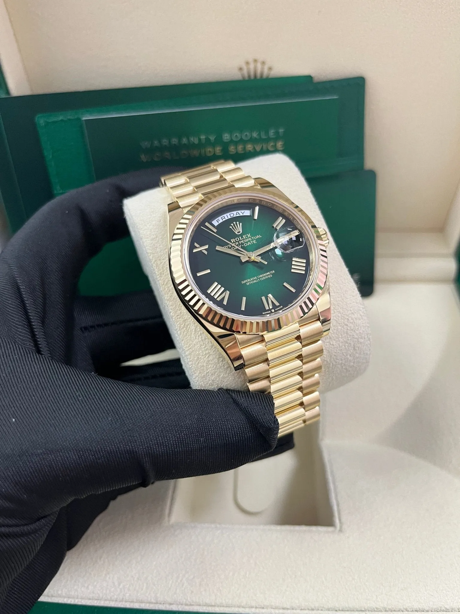 Rolex Day-Date 40mm Ombre Green Roman Dial New Release 228238