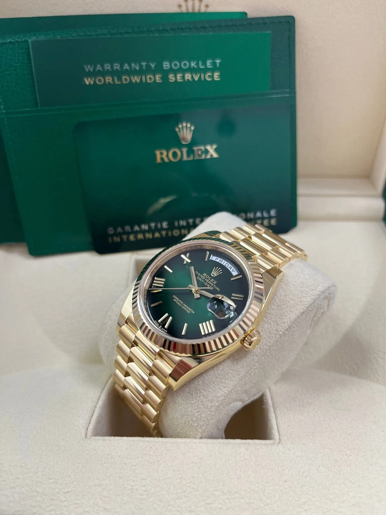 Rolex Day-Date 40mm Ombre Green Roman Dial New Release 228238