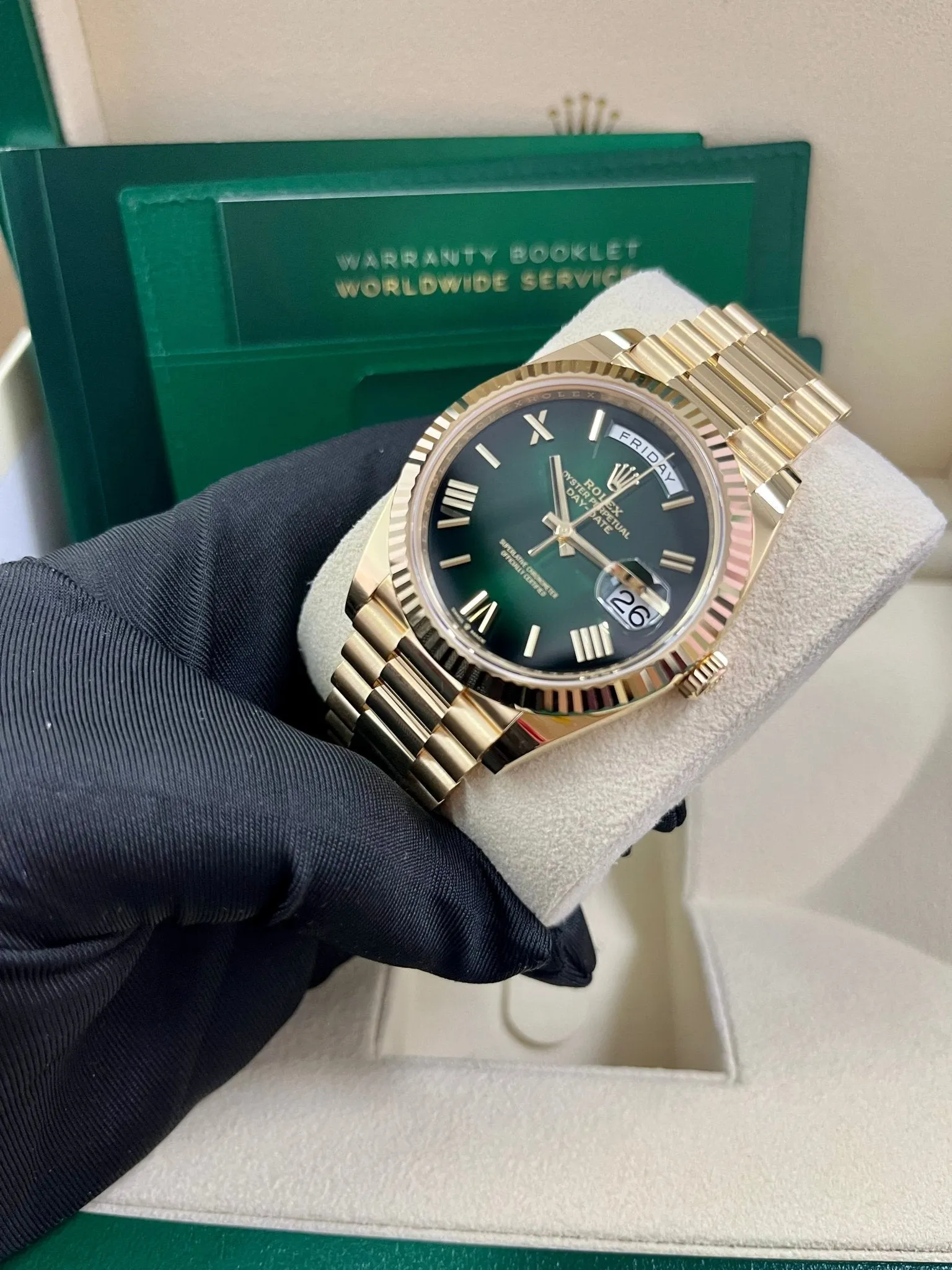 Rolex Day-Date 40mm Ombre Green Roman Dial New Release 228238