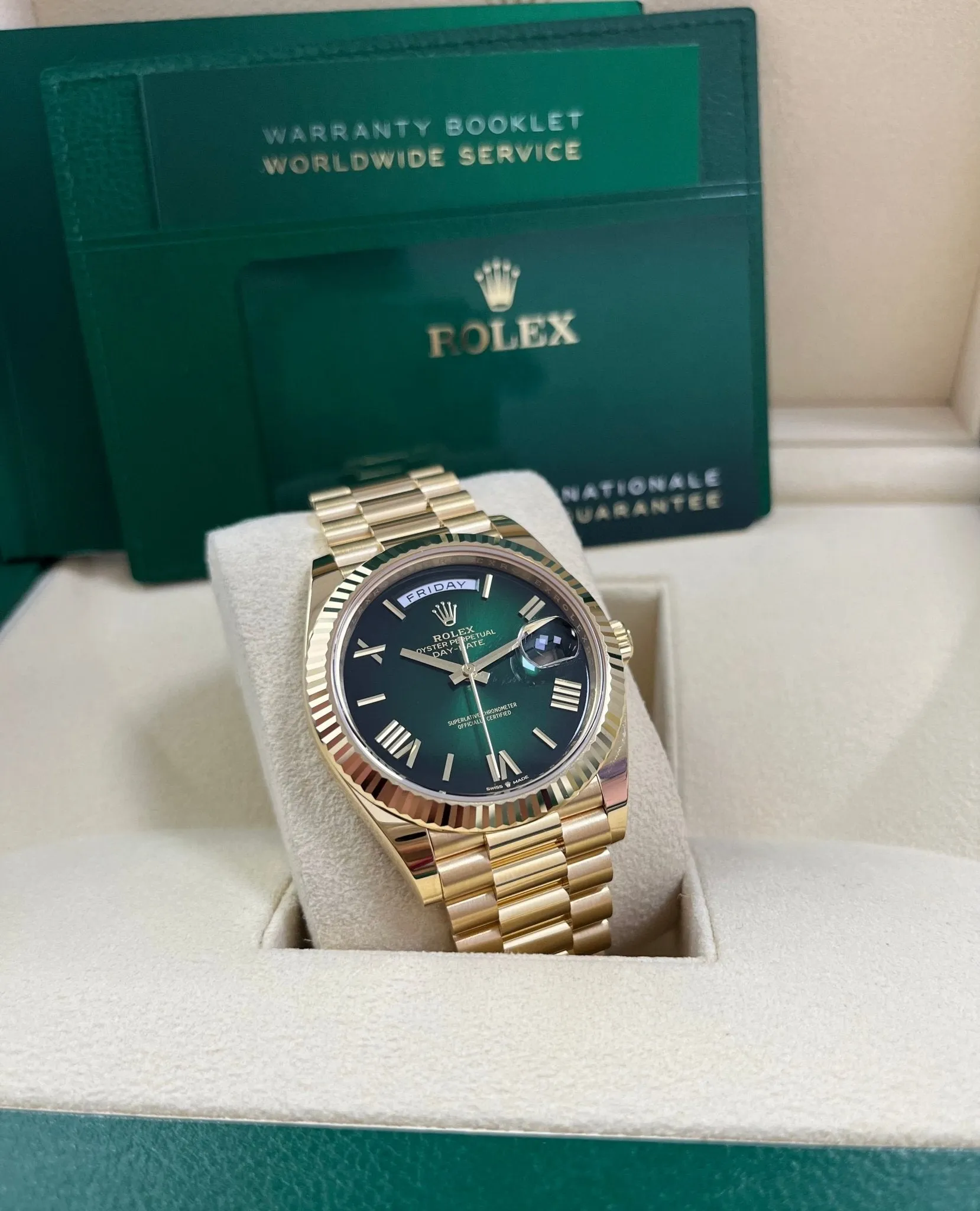 Rolex Day-Date 40mm Ombre Green Roman Dial New Release 228238