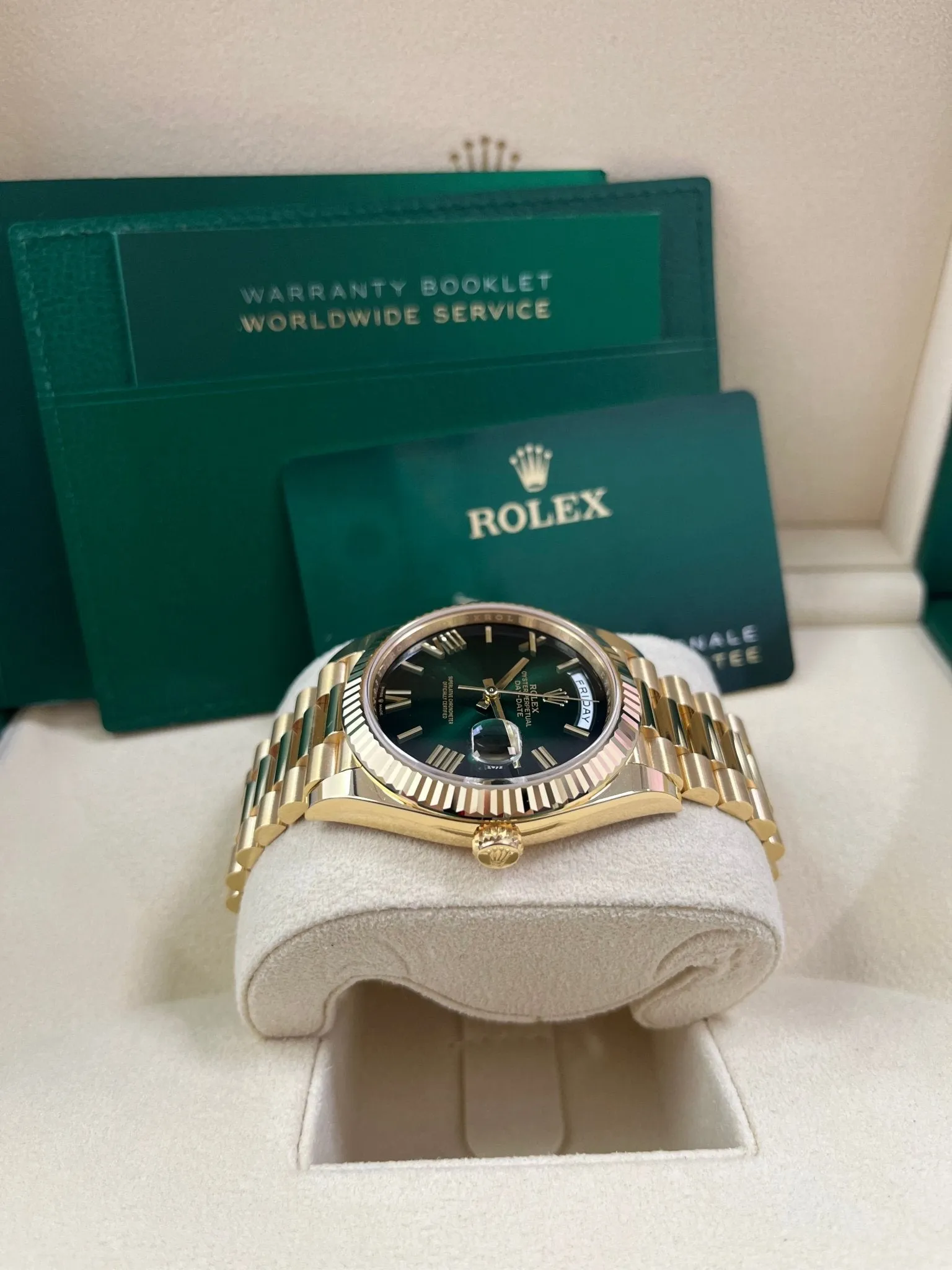 Rolex Day-Date 40mm Ombre Green Roman Dial New Release 228238