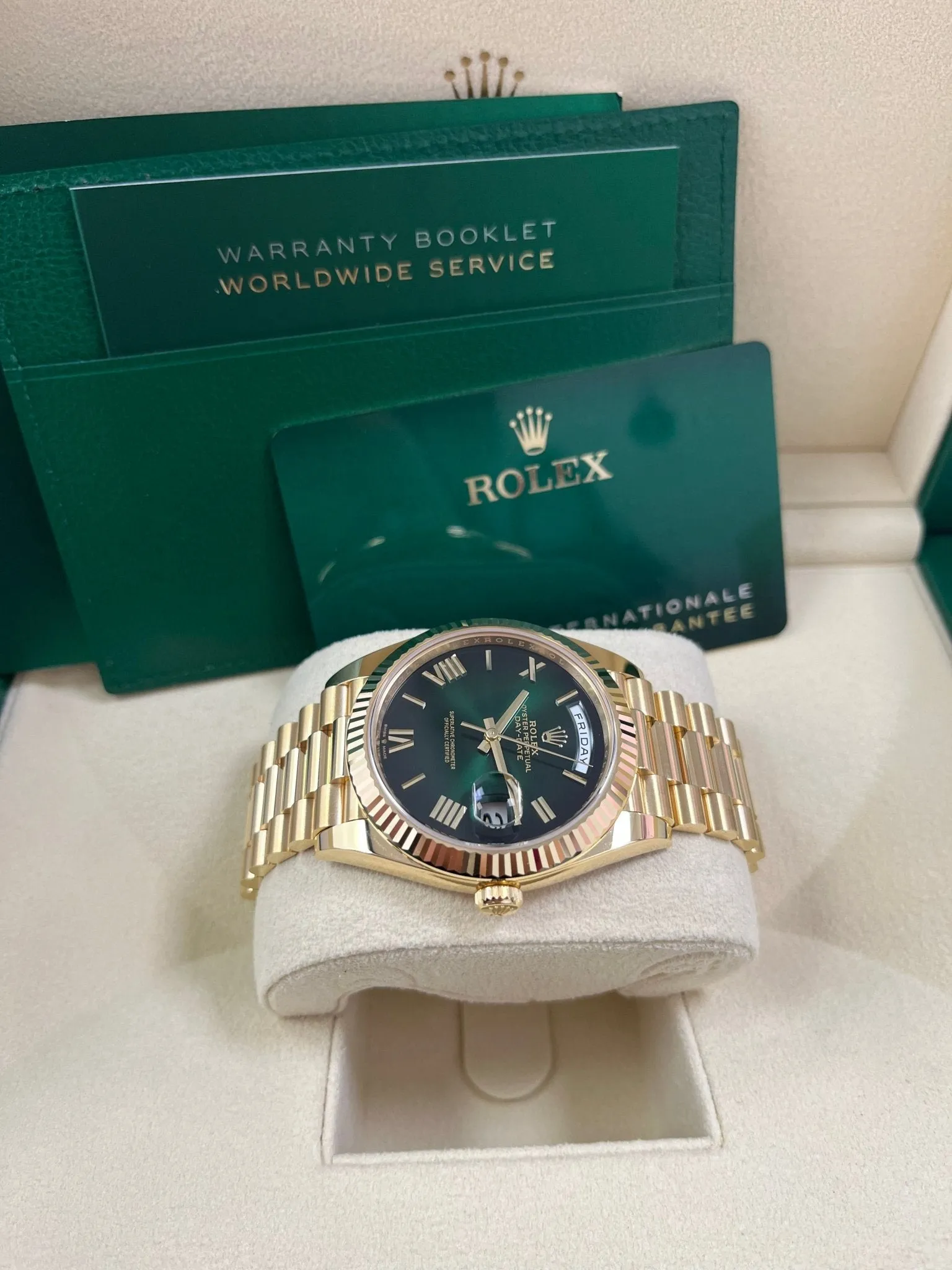 Rolex Day-Date 40mm Ombre Green Roman Dial New Release 228238