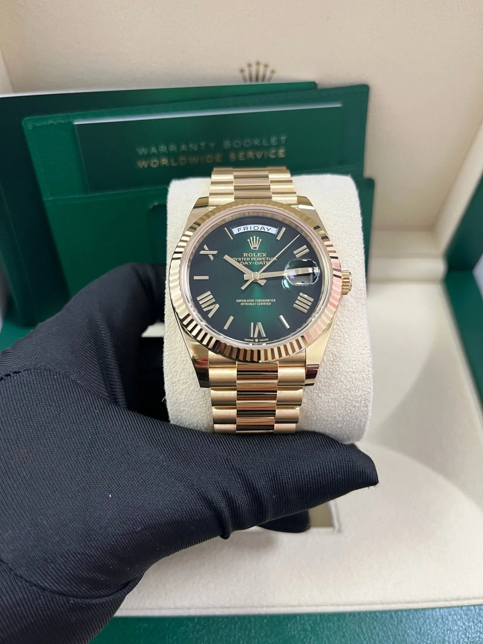 Rolex Day-Date 40mm Ombre Green Roman Dial New Release 228238