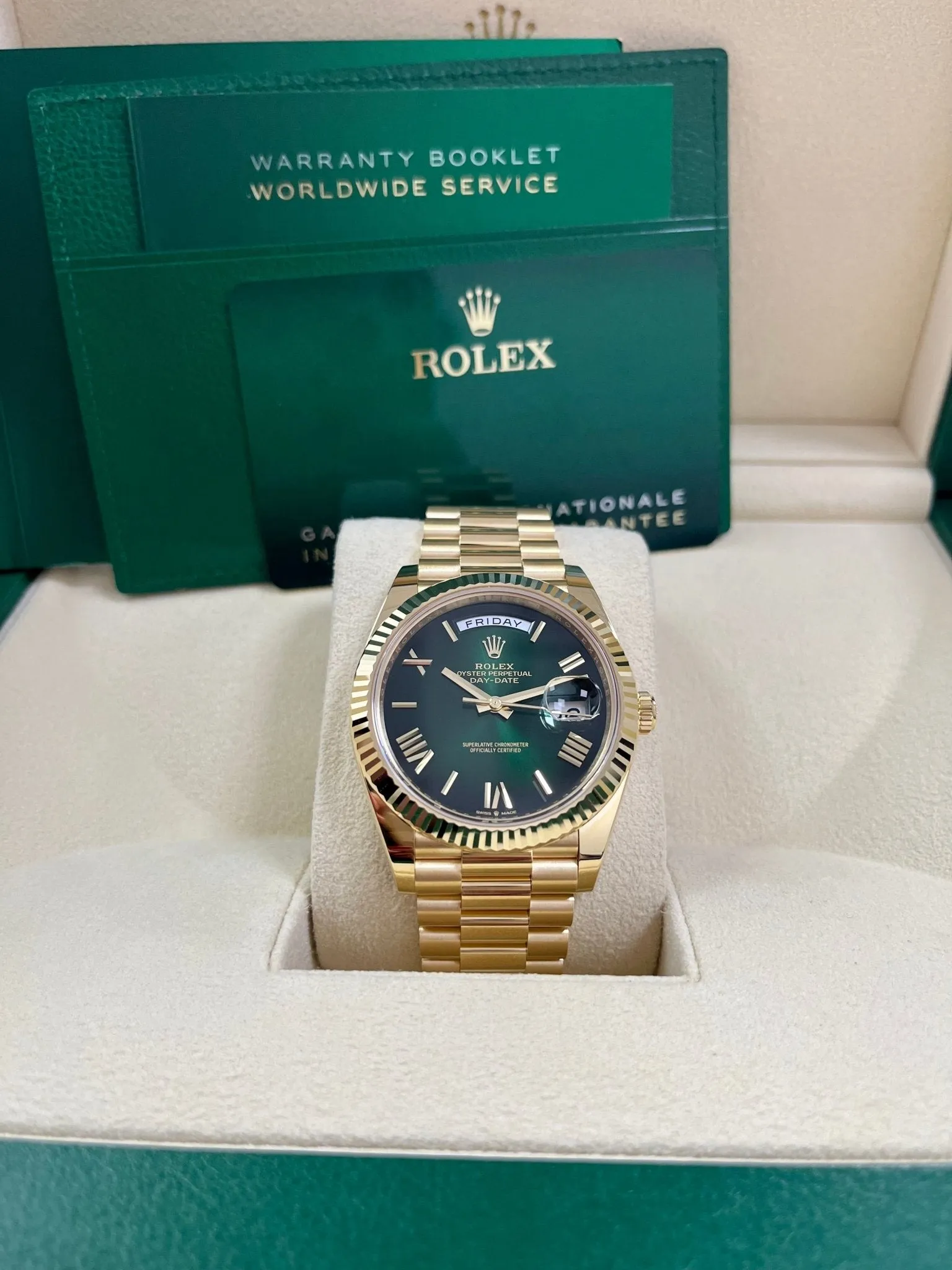 Rolex Day-Date 40mm Ombre Green Roman Dial New Release 228238