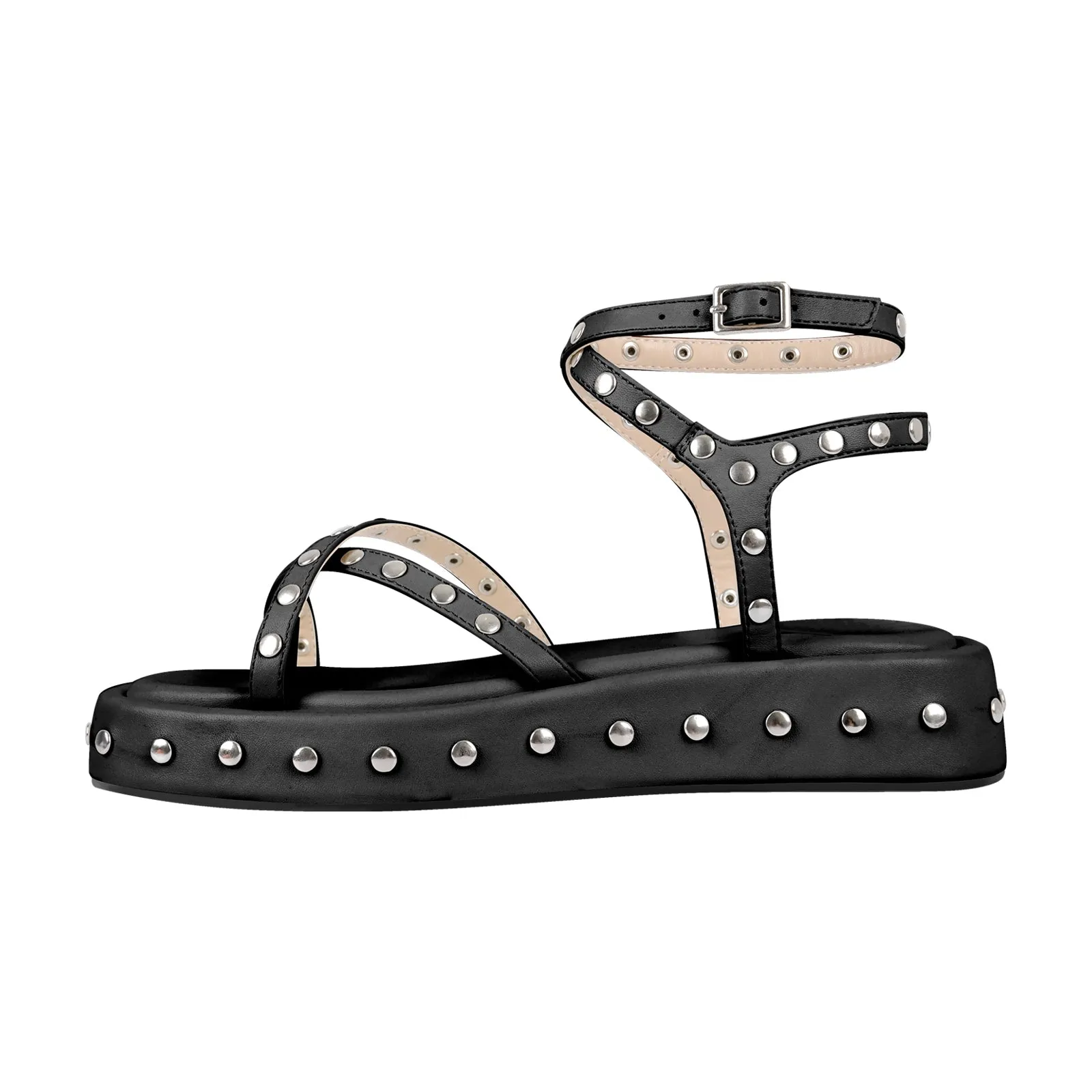 Strappy Studded Platform Flats Sandals