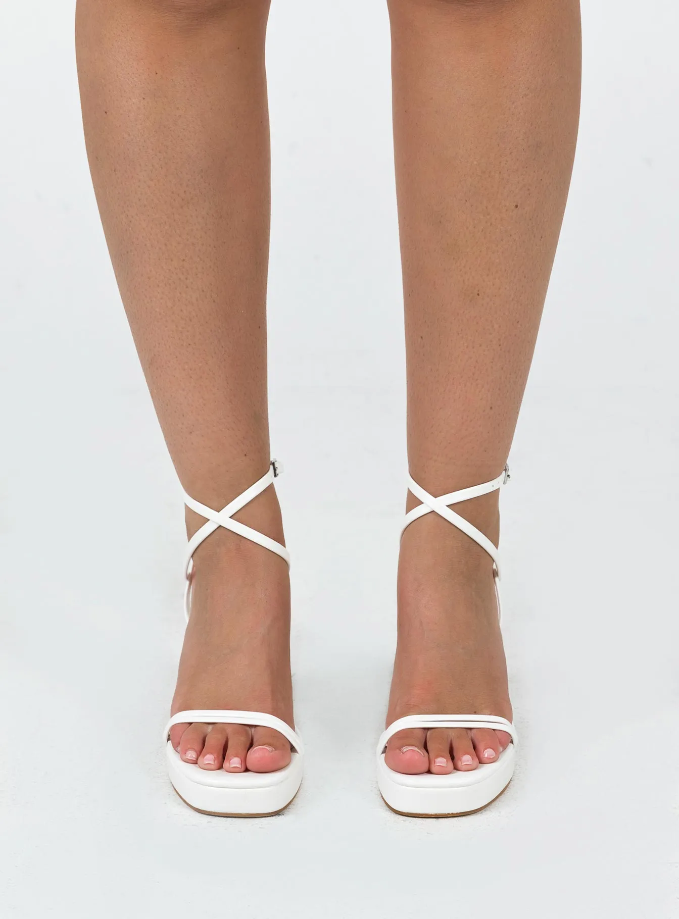 Tessie Ankle Strap Heels Matte White