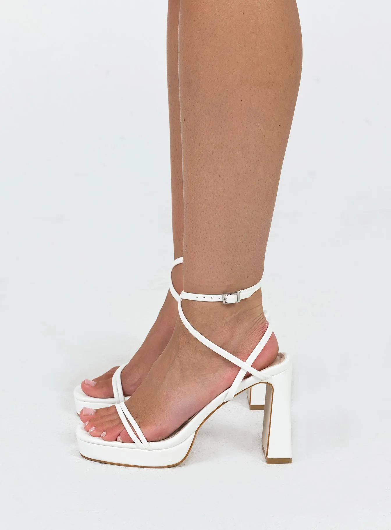 Tessie Ankle Strap Heels Matte White