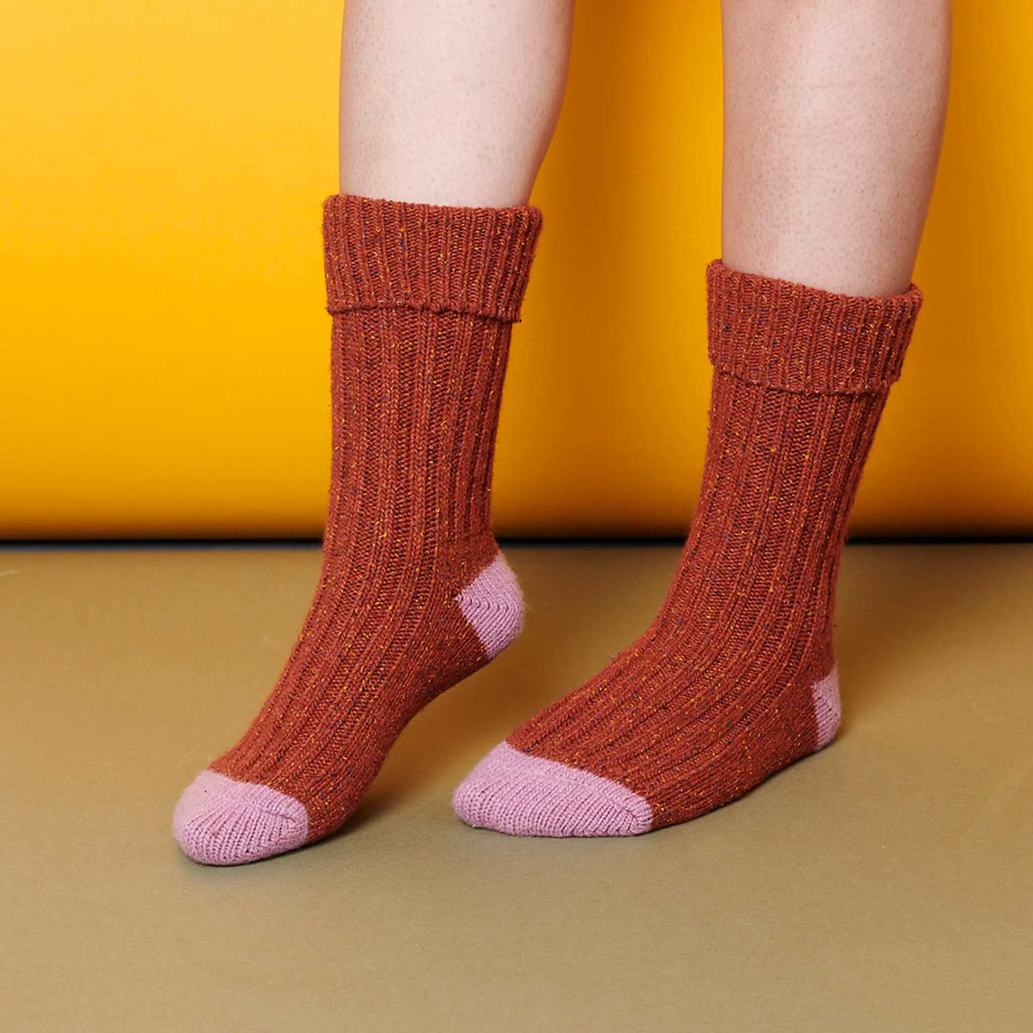 Unisex Rust & Pink Recycled Silk Blend Chunky Socks