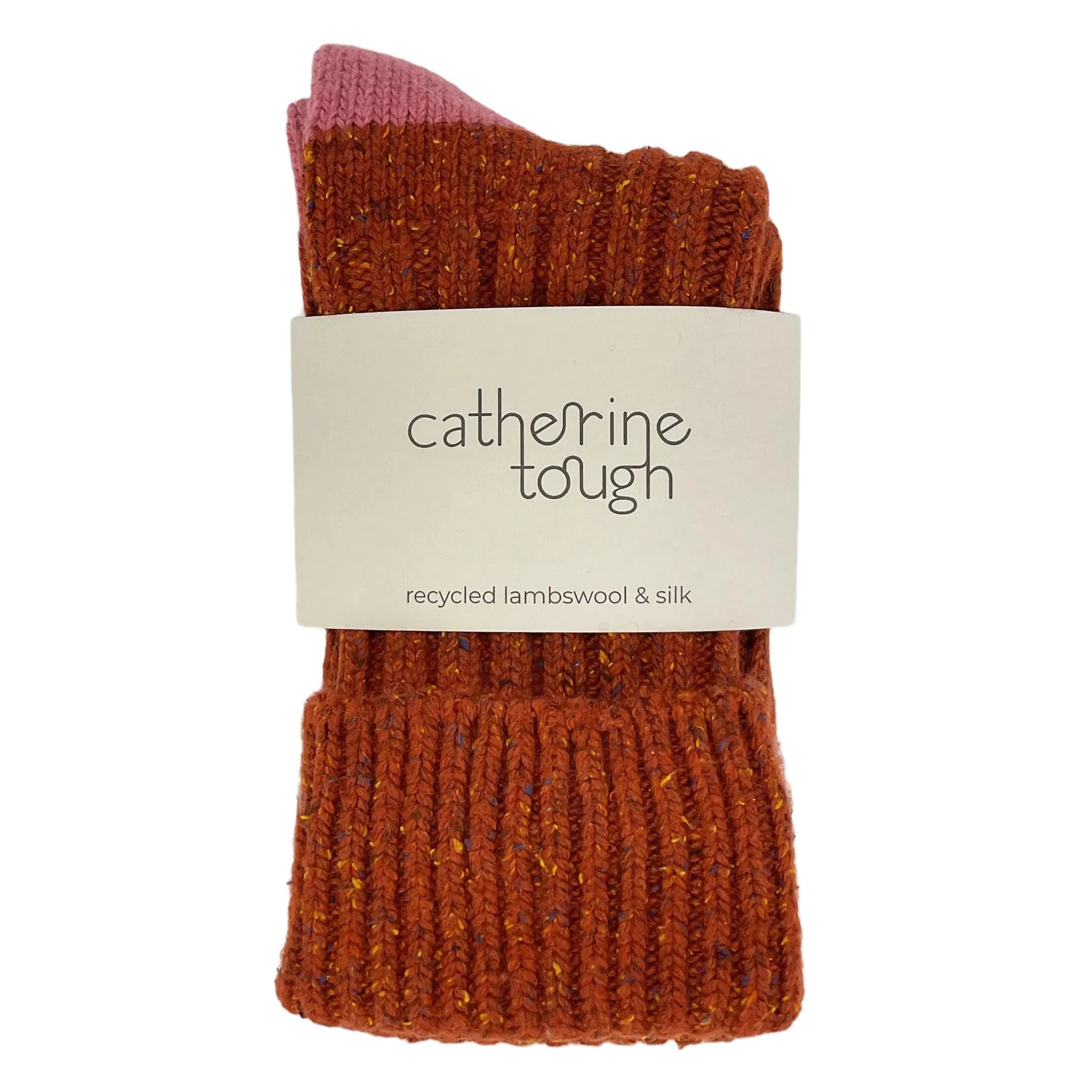 Unisex Rust & Pink Recycled Silk Blend Chunky Socks