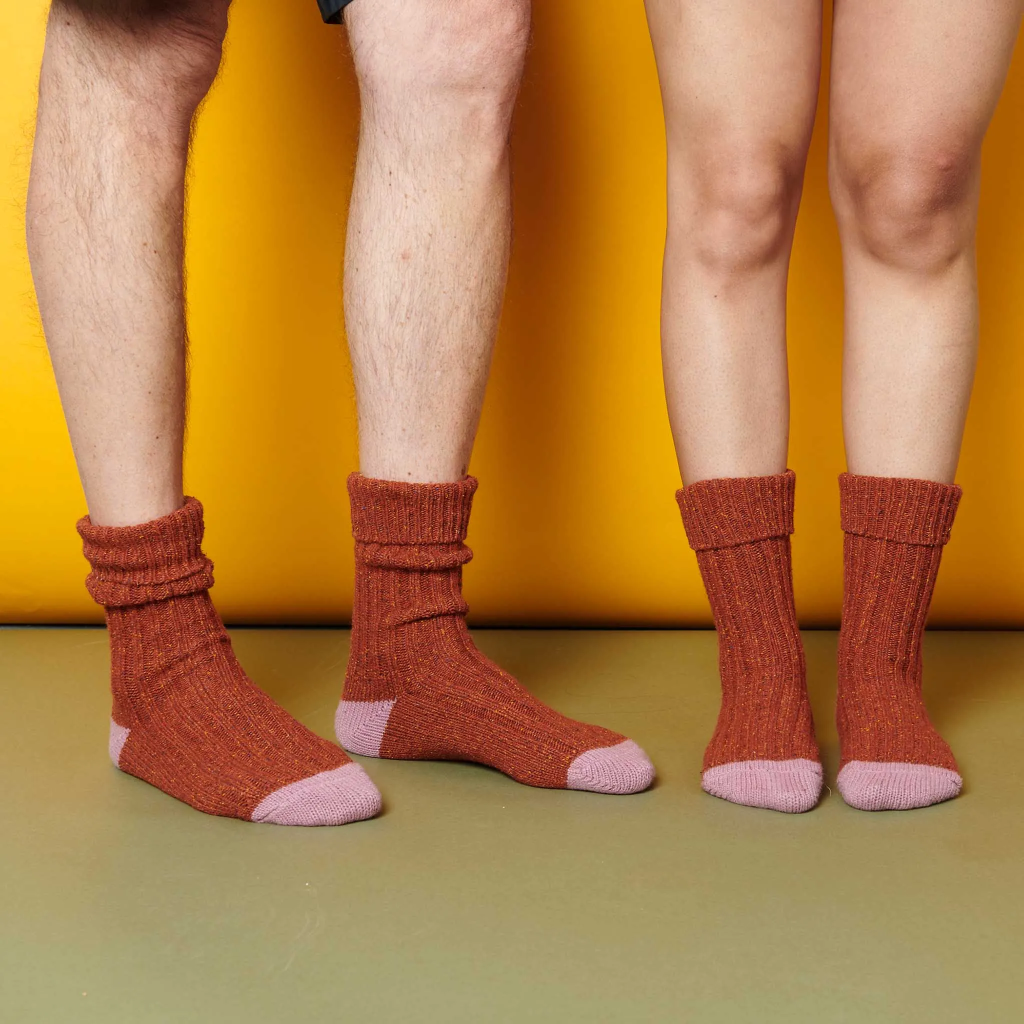 Unisex Rust & Pink Recycled Silk Blend Chunky Socks