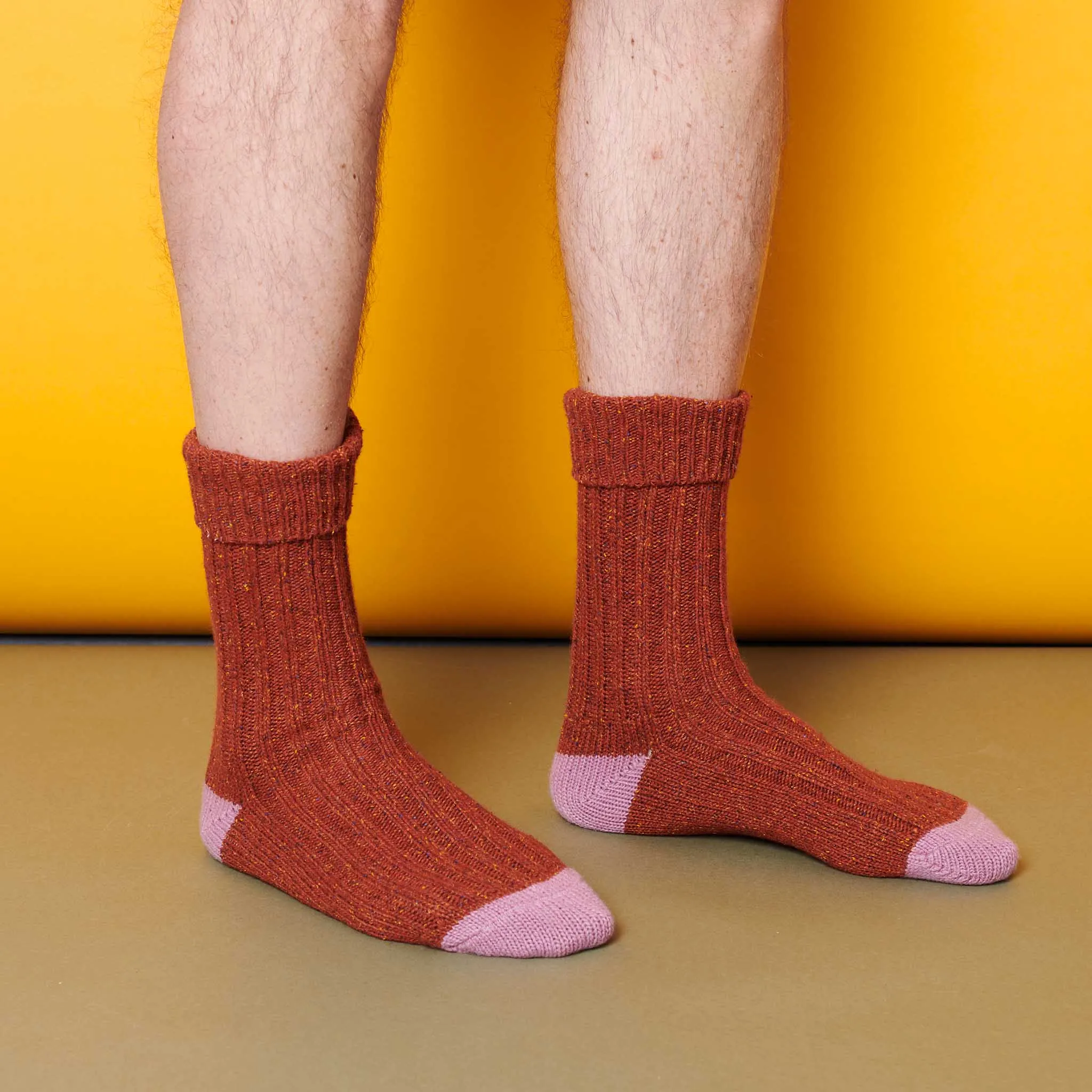 Unisex Rust & Pink Recycled Silk Blend Chunky Socks