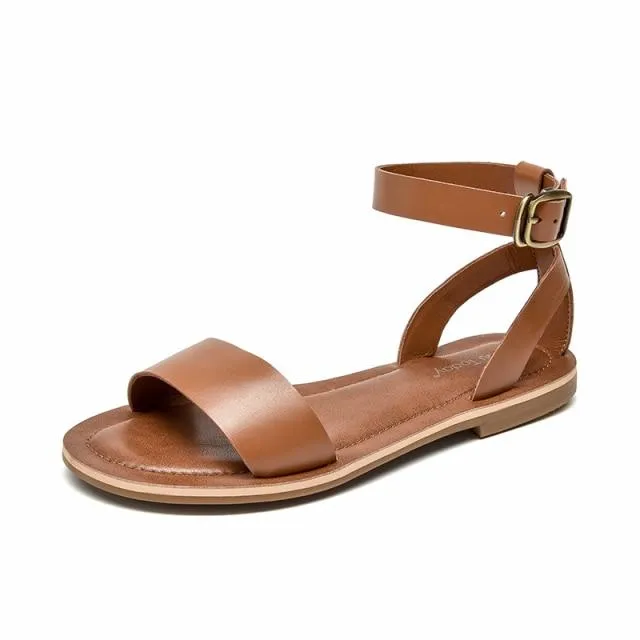 Women Sandals Gladiator Soft Genuine Cow Leather Buckle Strap Top Brand Ladies Summer Beach Flats Handmade